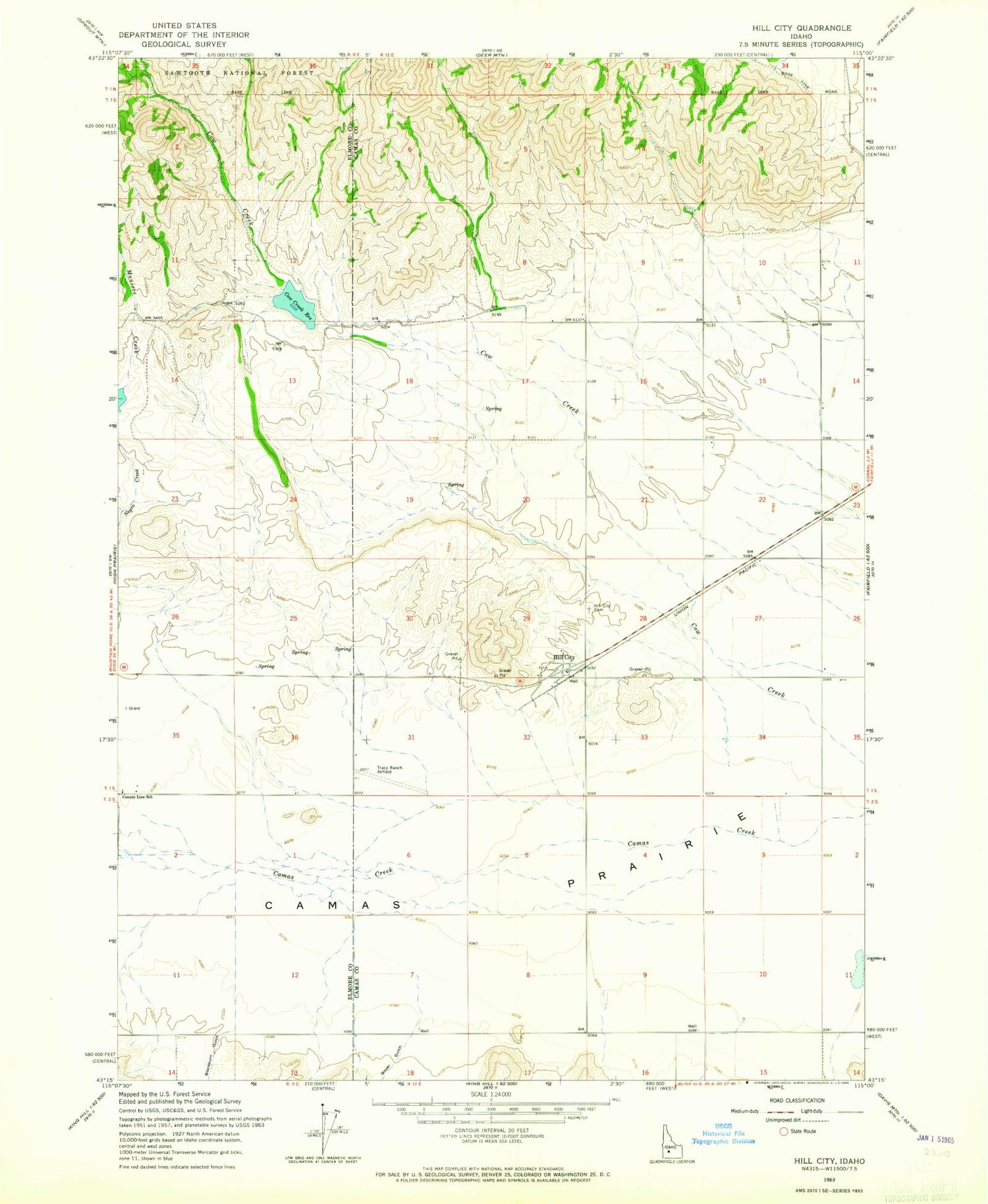 Classic USGS Hill City Idaho 7.5'x7.5' Topo Map Image