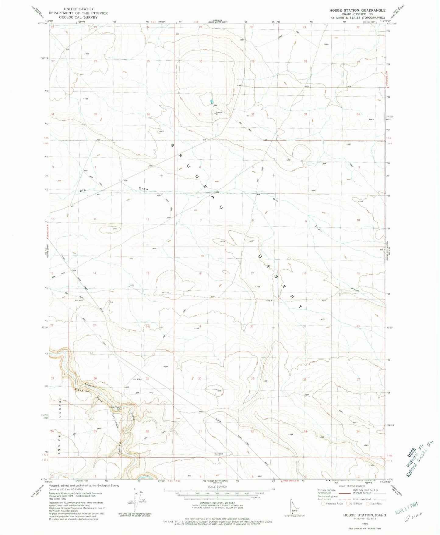 Classic USGS Hodge Station Idaho 7.5'x7.5' Topo Map Image