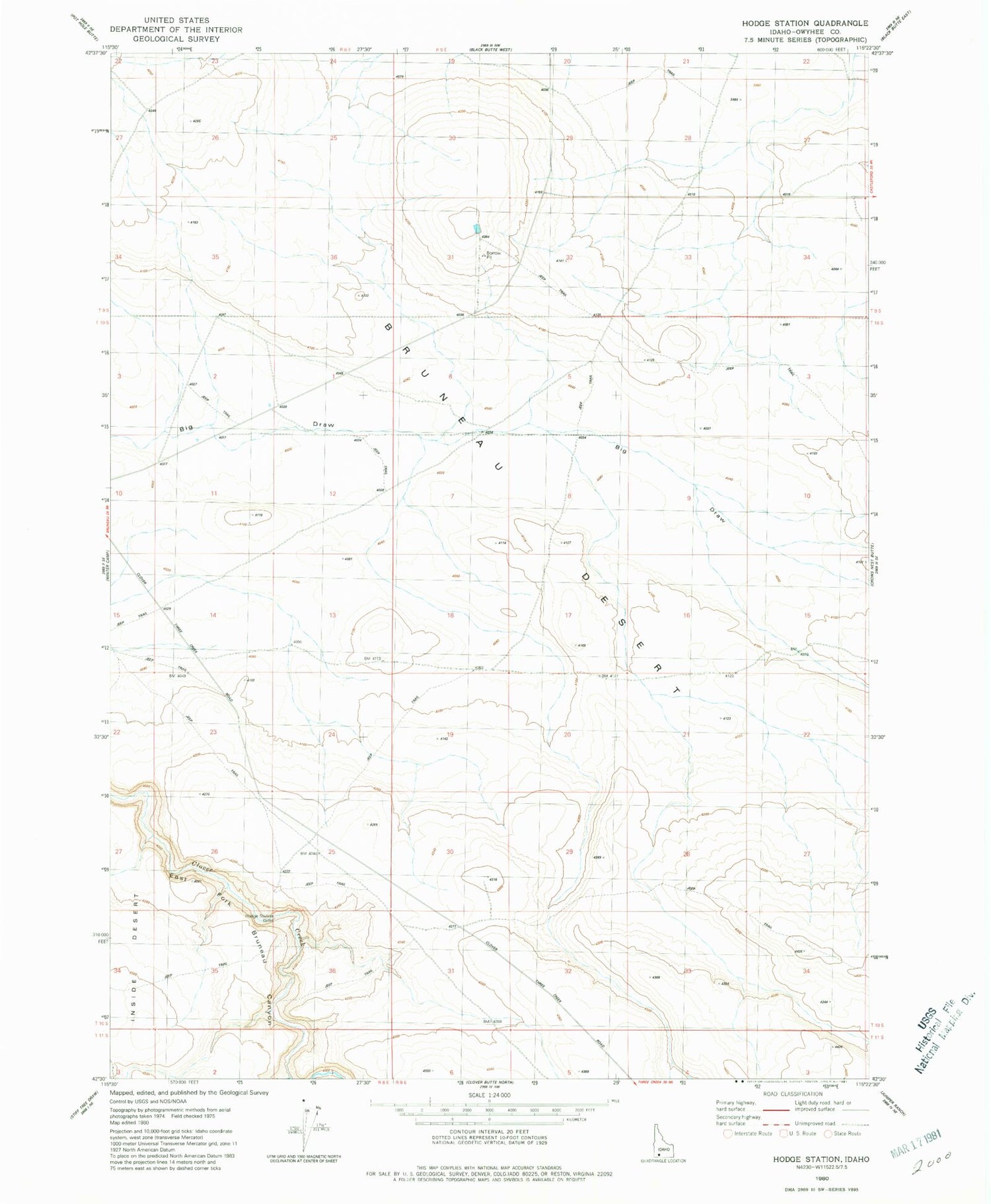 Classic USGS Hodge Station Idaho 7.5'x7.5' Topo Map Image