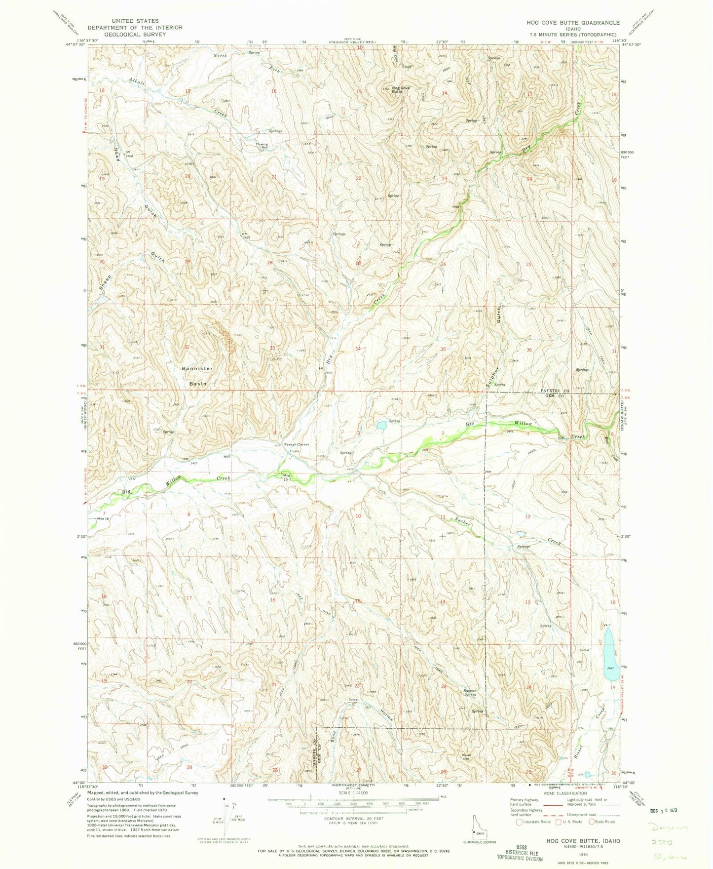 Classic USGS Hog Cove Butte Idaho 7.5'x7.5' Topo Map Image