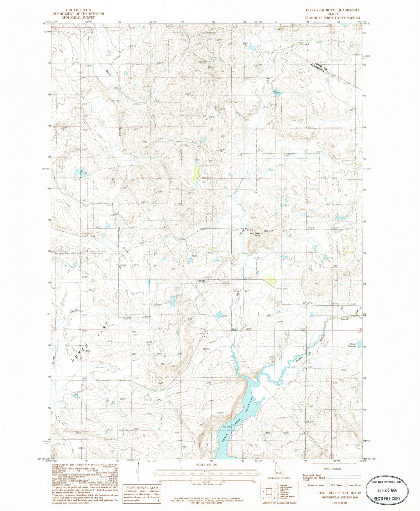 Classic USGS Hog Creek Butte Idaho 7.5'x7.5' Topo Map Image