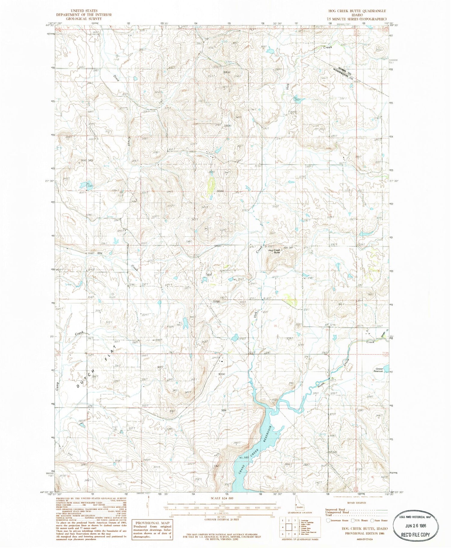 Classic USGS Hog Creek Butte Idaho 7.5'x7.5' Topo Map Image