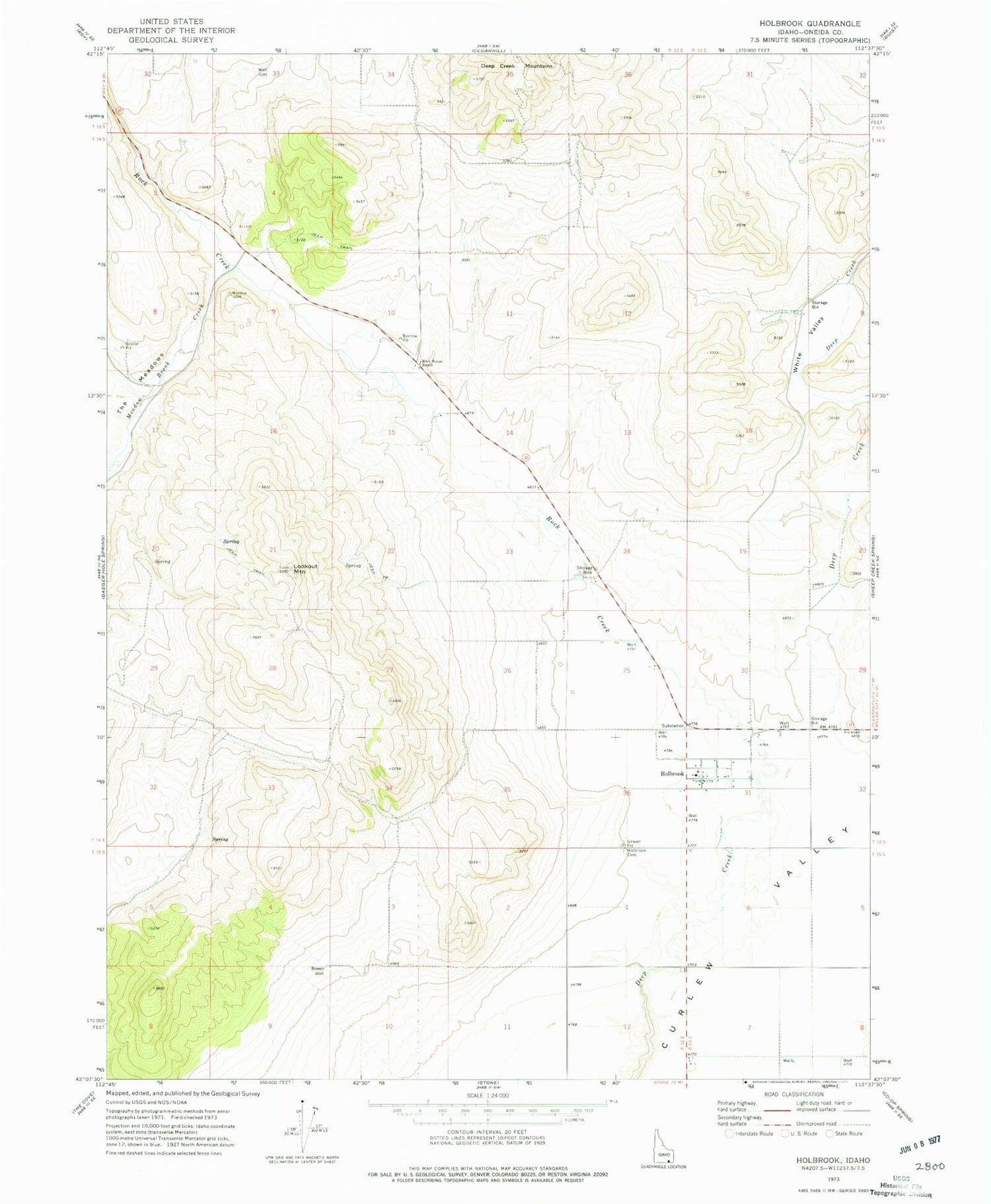 Classic USGS Holbrook Idaho 7.5'x7.5' Topo Map Image