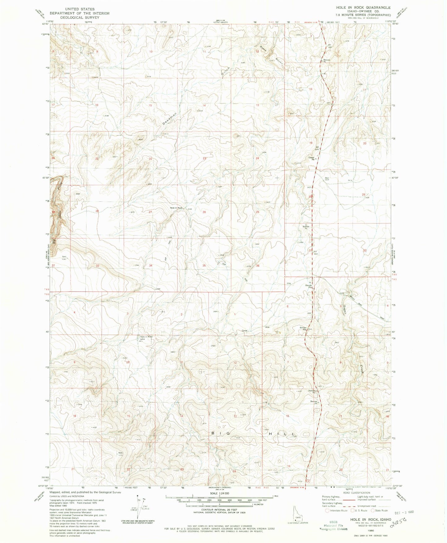 Classic USGS Hole In Rock Idaho 7.5'x7.5' Topo Map Image