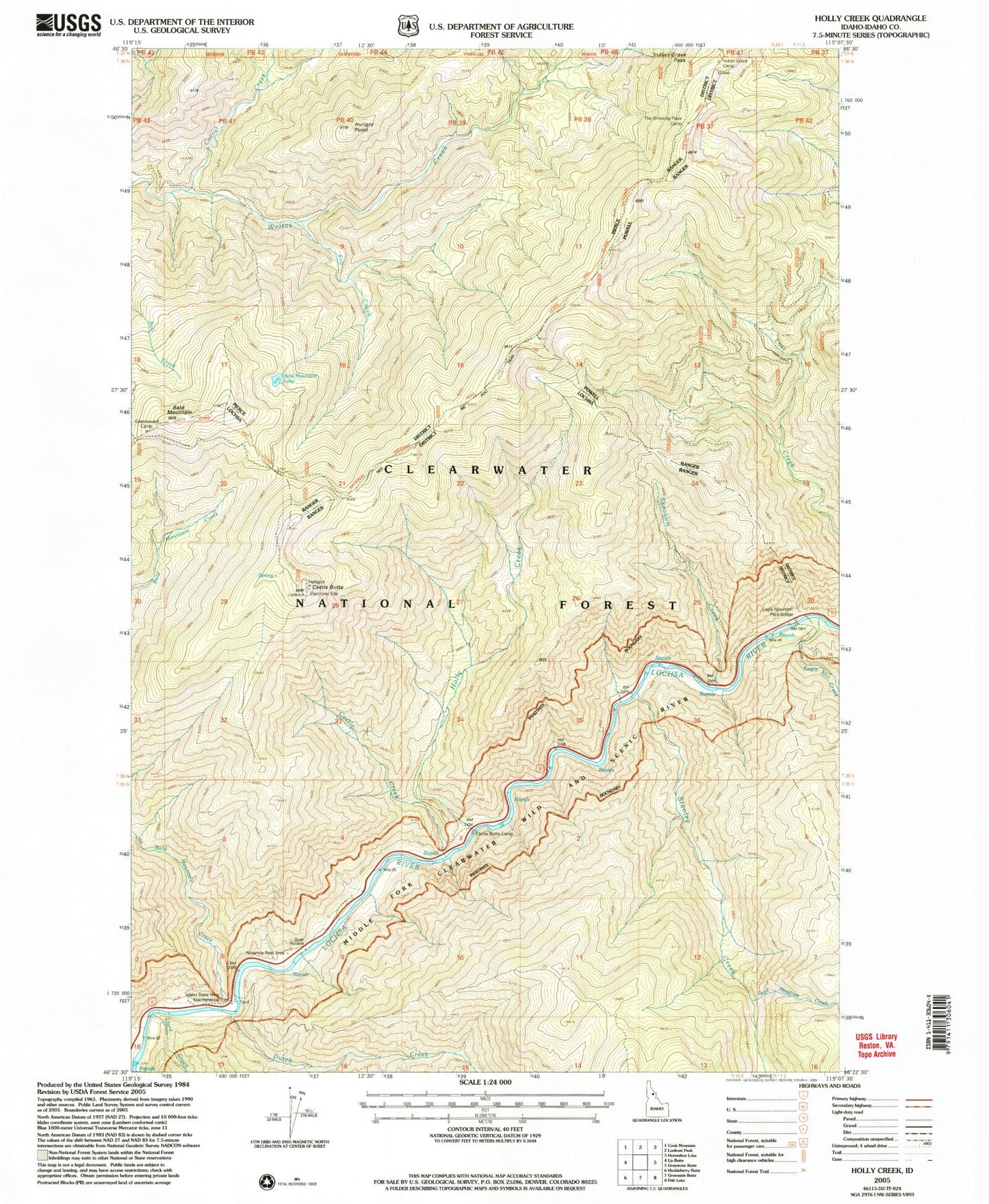 Classic USGS Holly Creek Idaho 7.5'x7.5' Topo Map Image