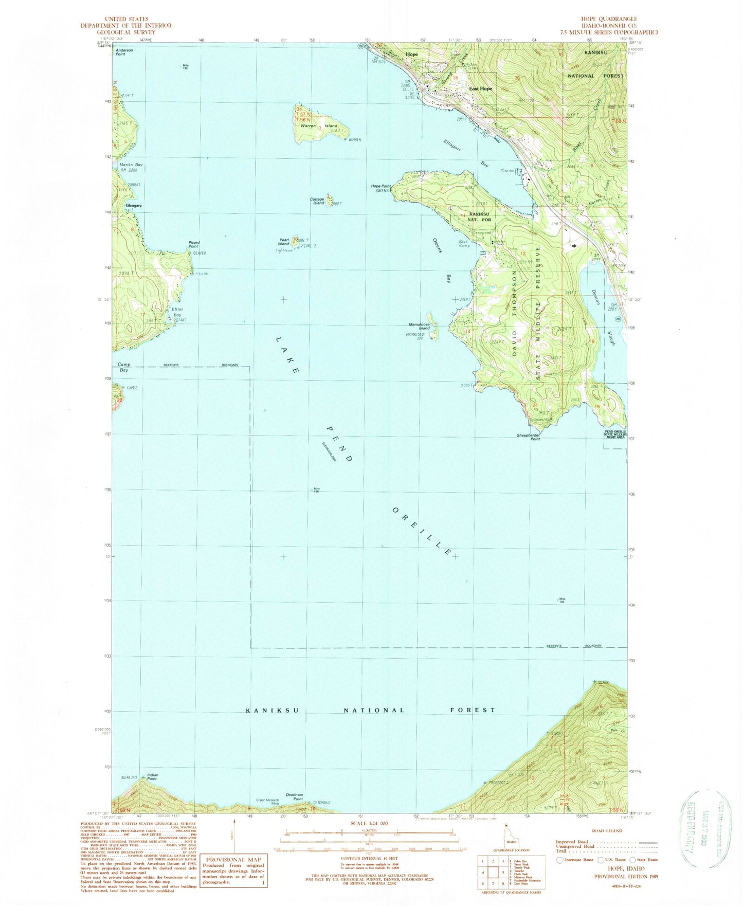 Classic USGS Hope Idaho 7.5'x7.5' Topo Map Image