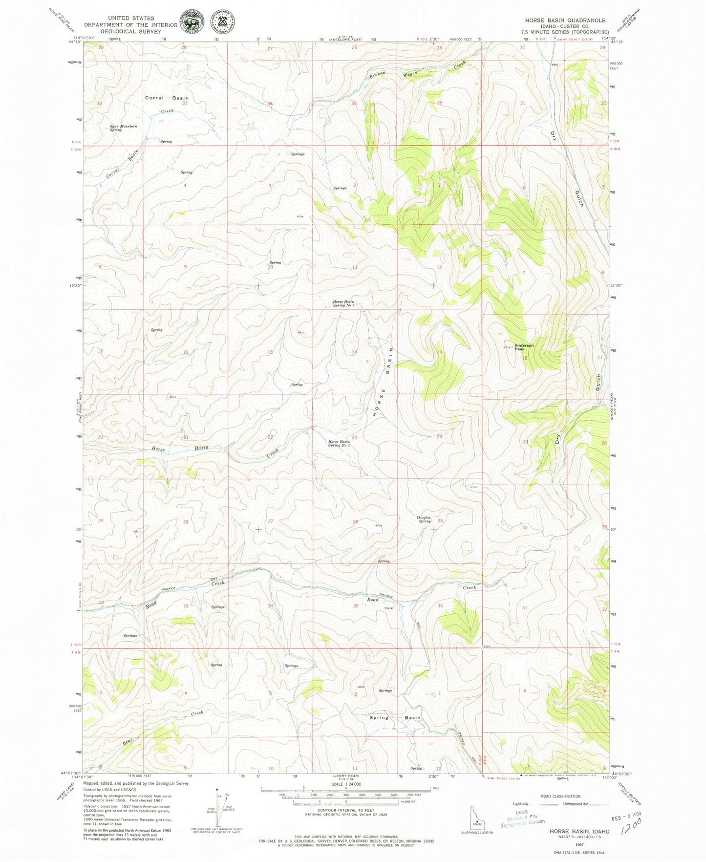 Classic USGS Horse Basin Idaho 7.5'x7.5' Topo Map Image