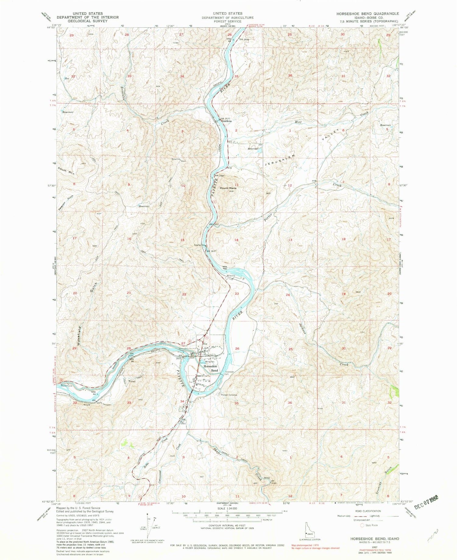 Classic USGS Horseshoe Bend Idaho 7.5'x7.5' Topo Map Image