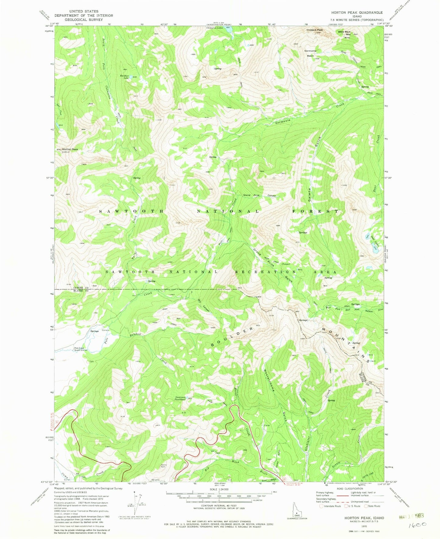 Classic USGS Horton Peak Idaho 7.5'x7.5' Topo Map Image