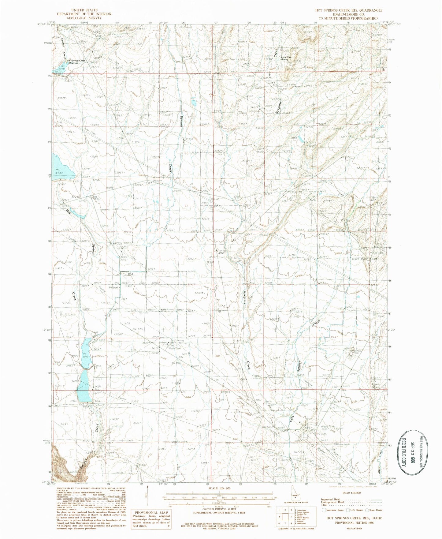 Classic USGS Hot Springs Creek Reservoir Idaho 7.5'x7.5' Topo Map Image