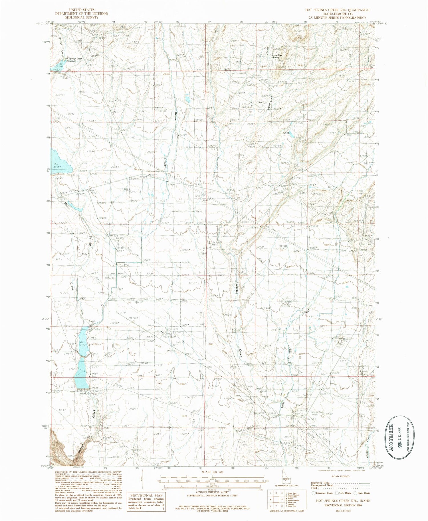 Classic USGS Hot Springs Creek Reservoir Idaho 7.5'x7.5' Topo Map Image