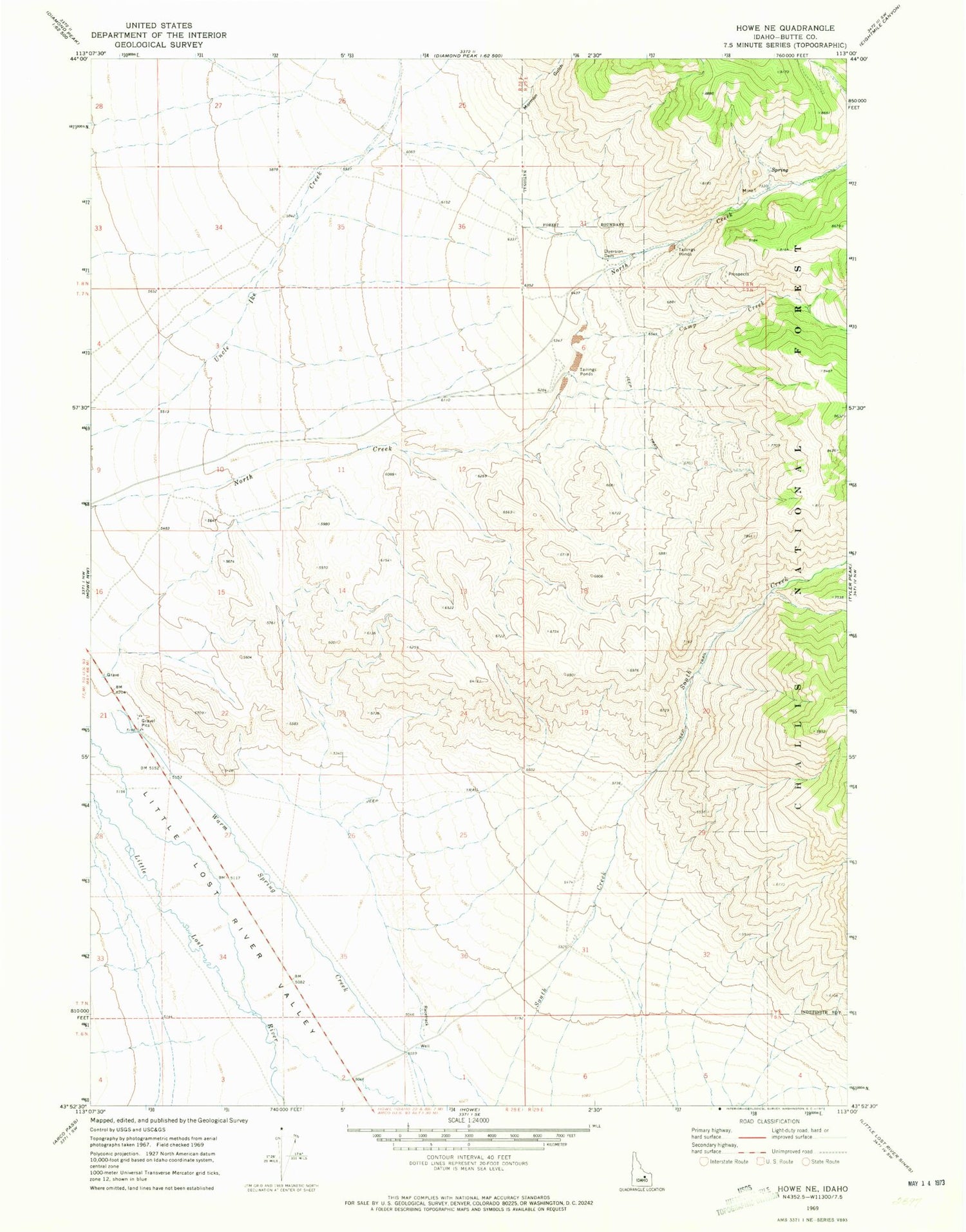 Classic USGS Howe NE Idaho 7.5'x7.5' Topo Map Image