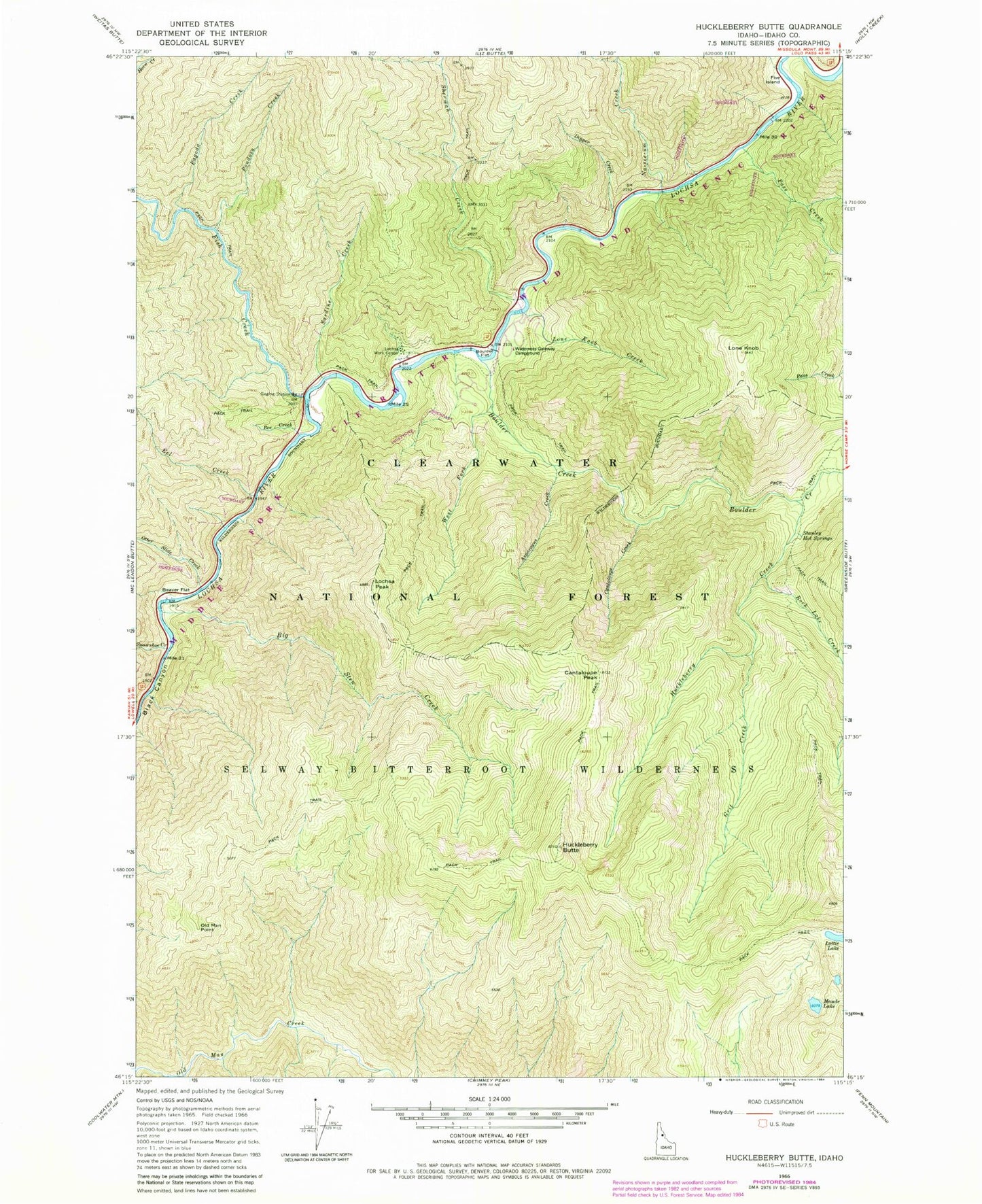 Classic USGS Huckleberry Butte Idaho 7.5'x7.5' Topo Map Image