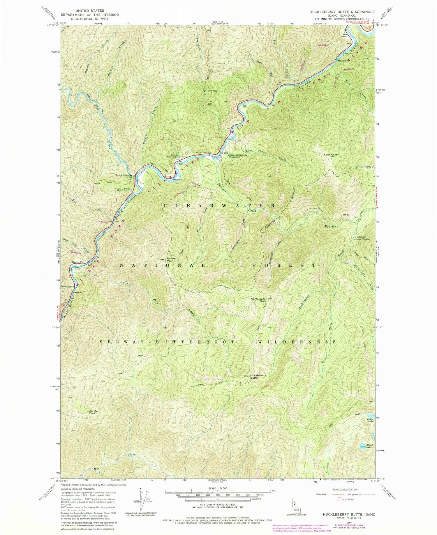 Classic USGS Huckleberry Butte Idaho 7.5'x7.5' Topo Map Image