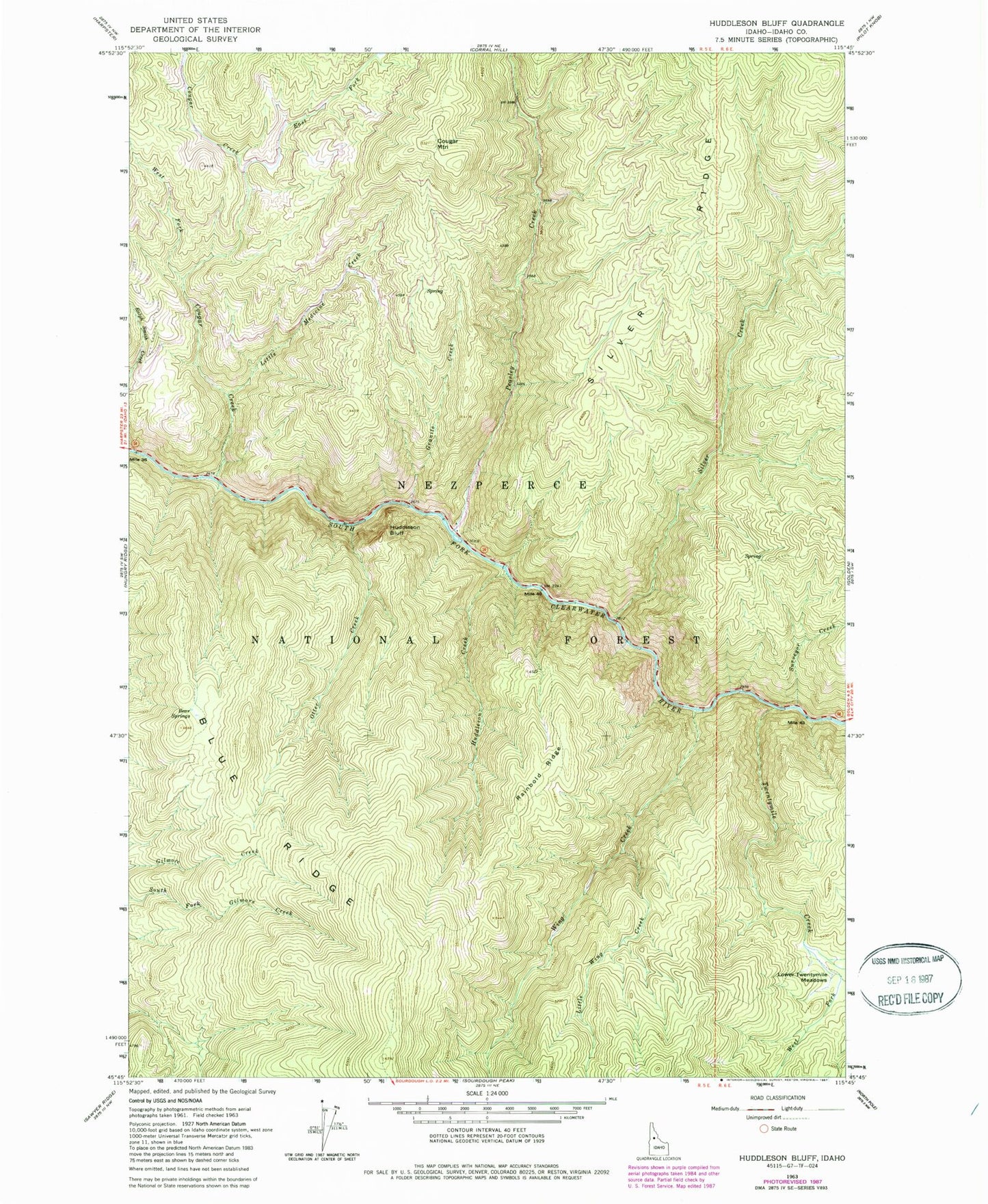 Classic USGS Huddleson Bluff Idaho 7.5'x7.5' Topo Map Image
