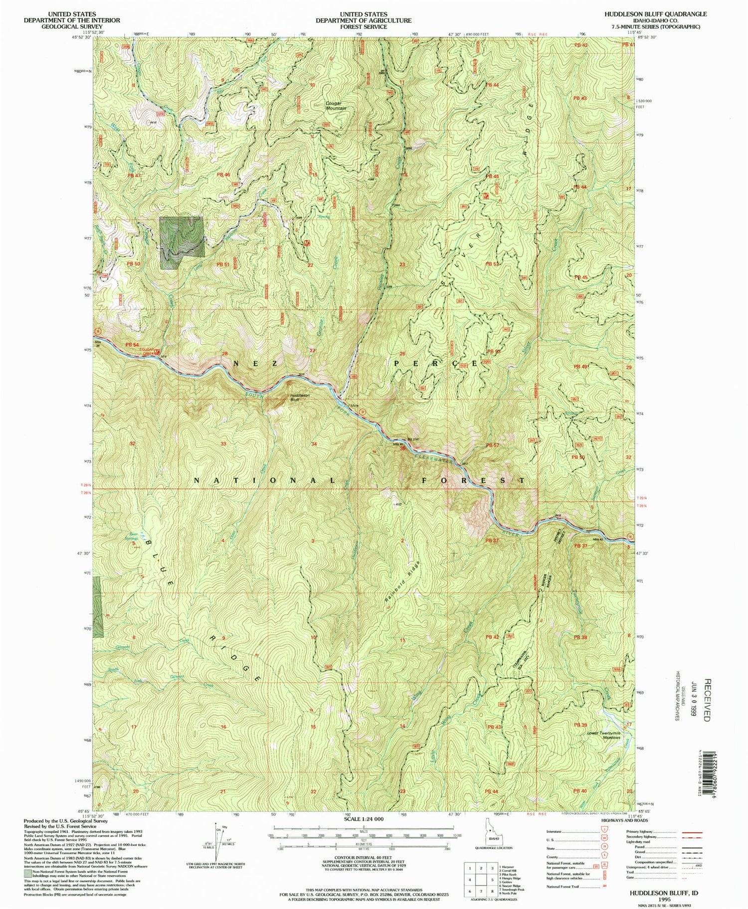 Classic USGS Huddleson Bluff Idaho 7.5'x7.5' Topo Map Image