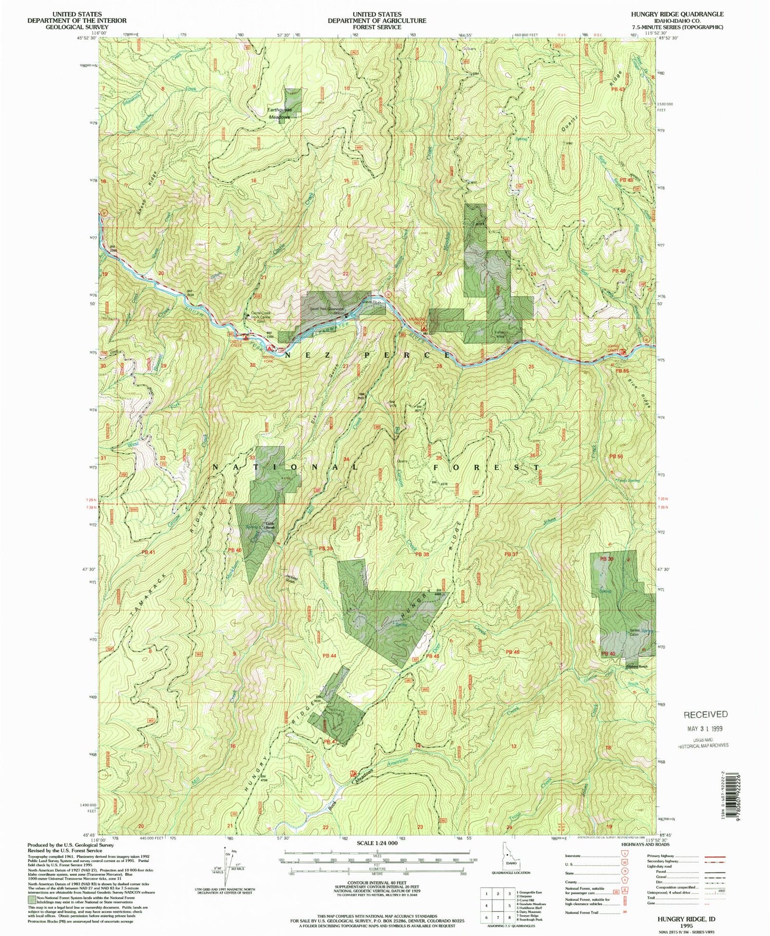 Classic USGS Hungry Ridge Idaho 7.5'x7.5' Topo Map Image