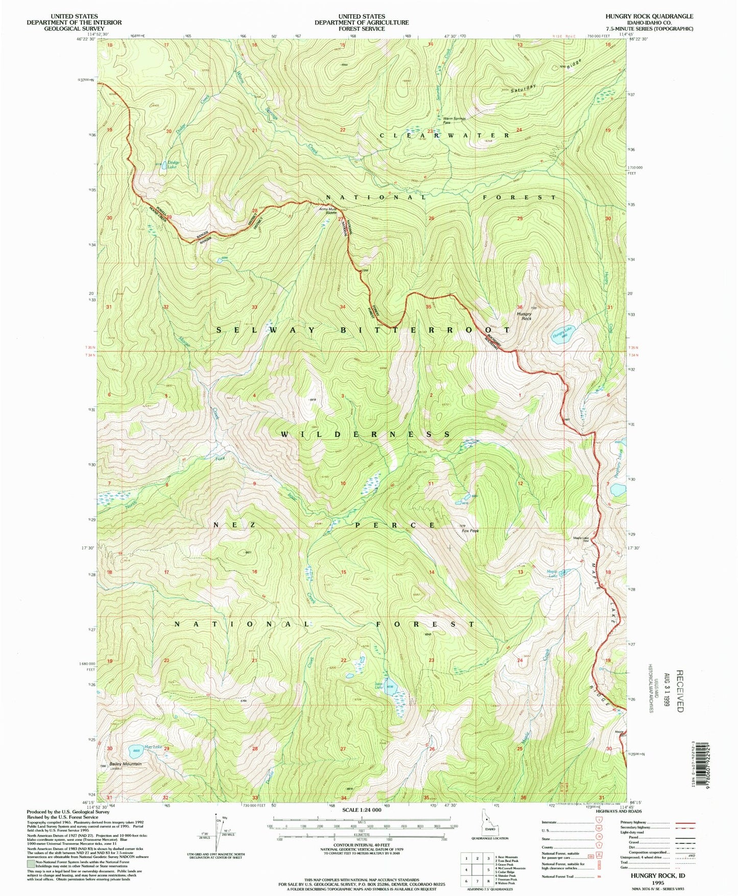 Classic USGS Hungry Rock Idaho 7.5'x7.5' Topo Map Image
