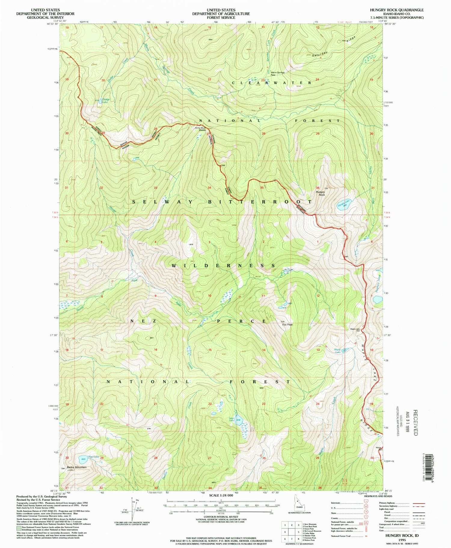 Classic USGS Hungry Rock Idaho 7.5'x7.5' Topo Map Image
