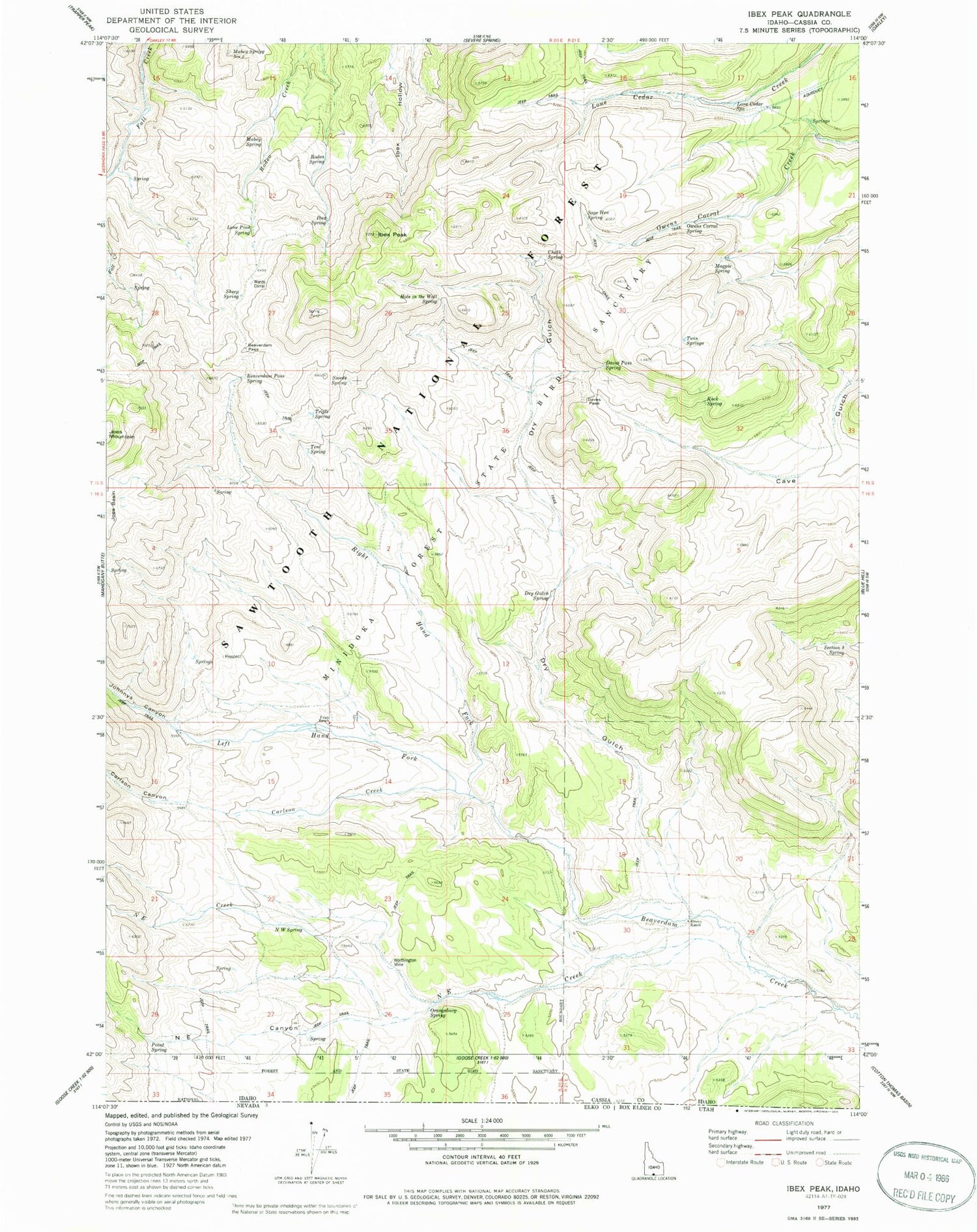 Classic USGS Ibex Peak Idaho 7.5'x7.5' Topo Map Image
