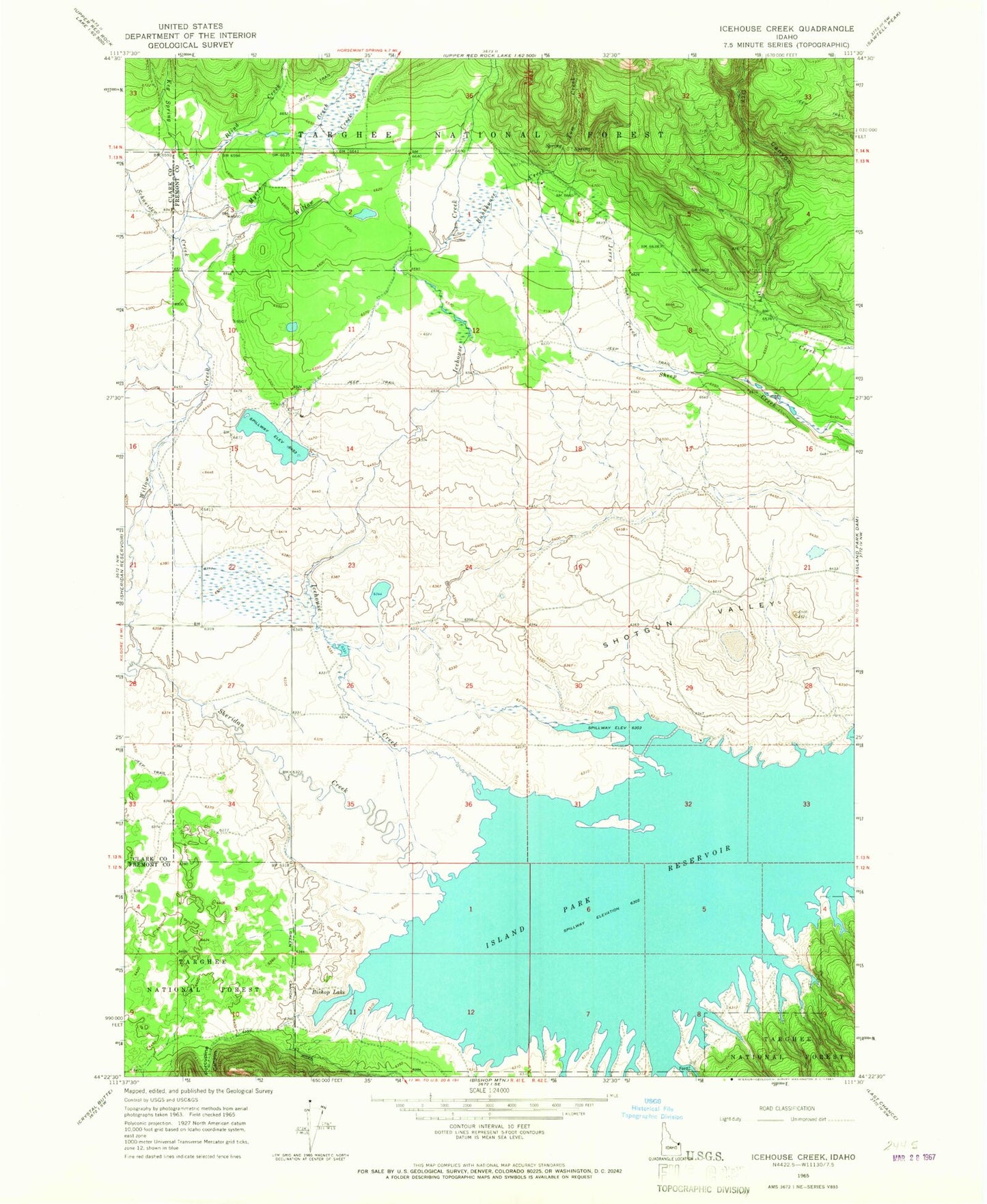 Classic USGS Icehouse Creek Idaho 7.5'x7.5' Topo Map Image