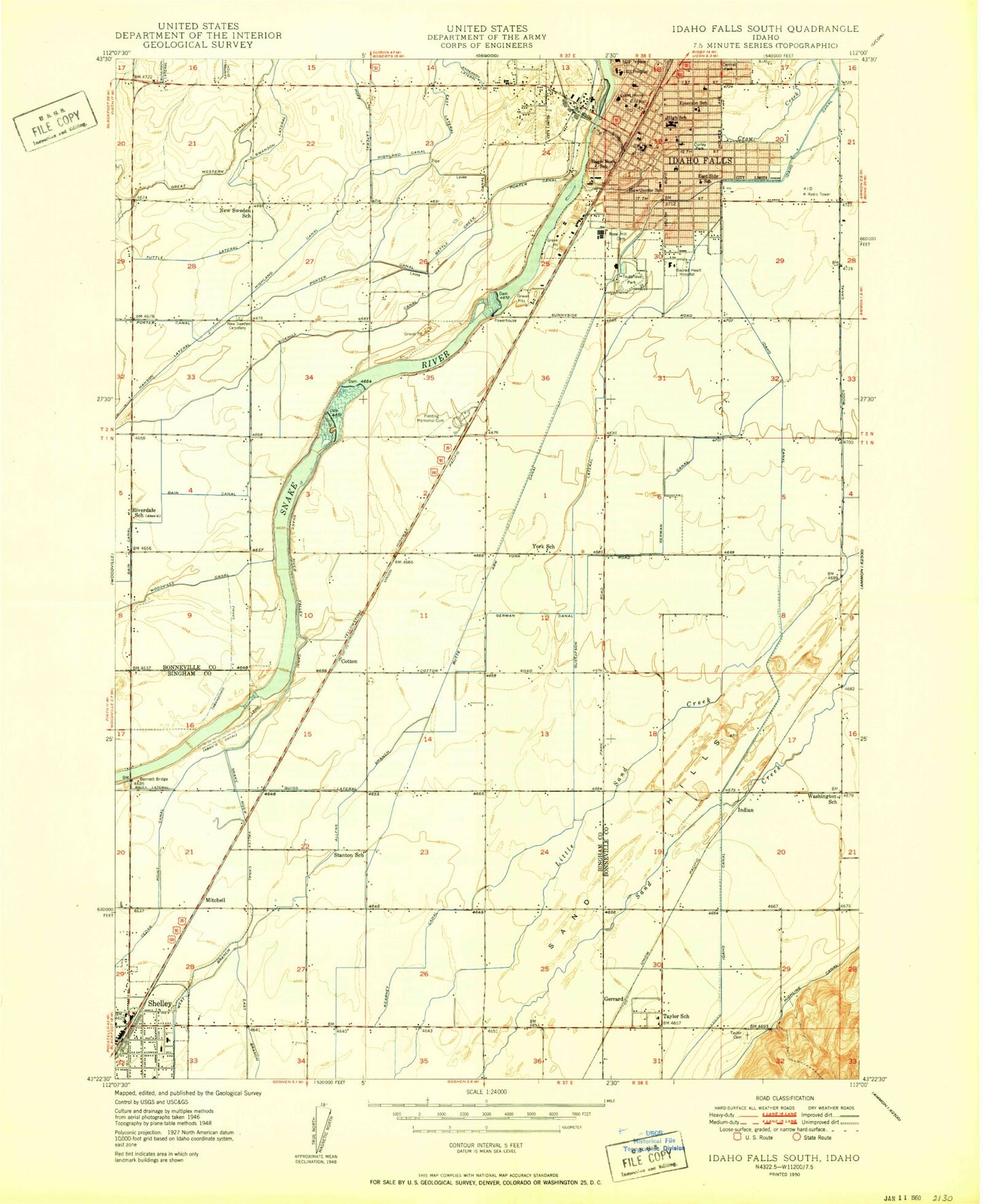 Classic USGS Idaho Falls South Idaho 7.5'x7.5' Topo Map Image