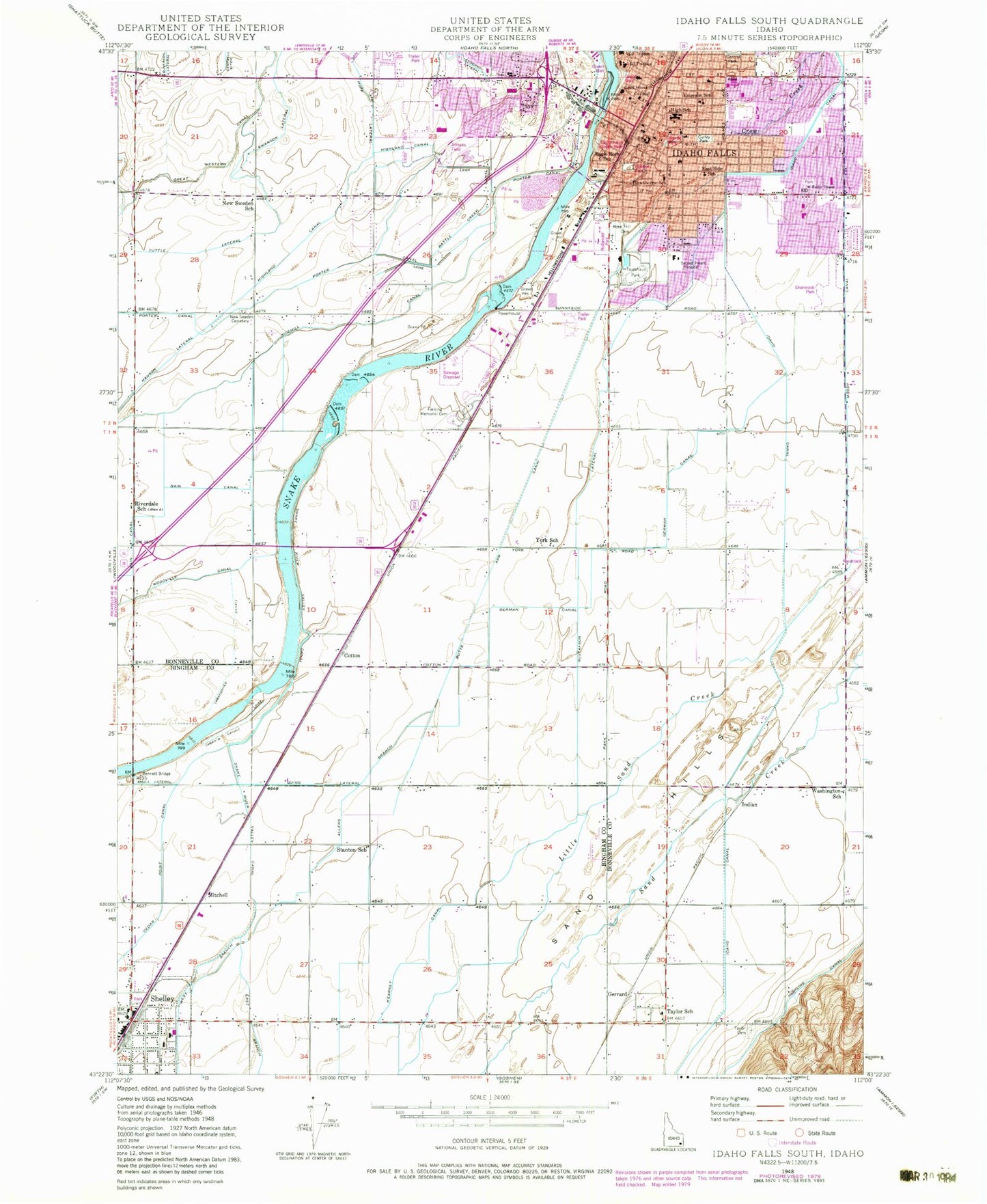 Classic USGS Idaho Falls South Idaho 7.5'x7.5' Topo Map Image