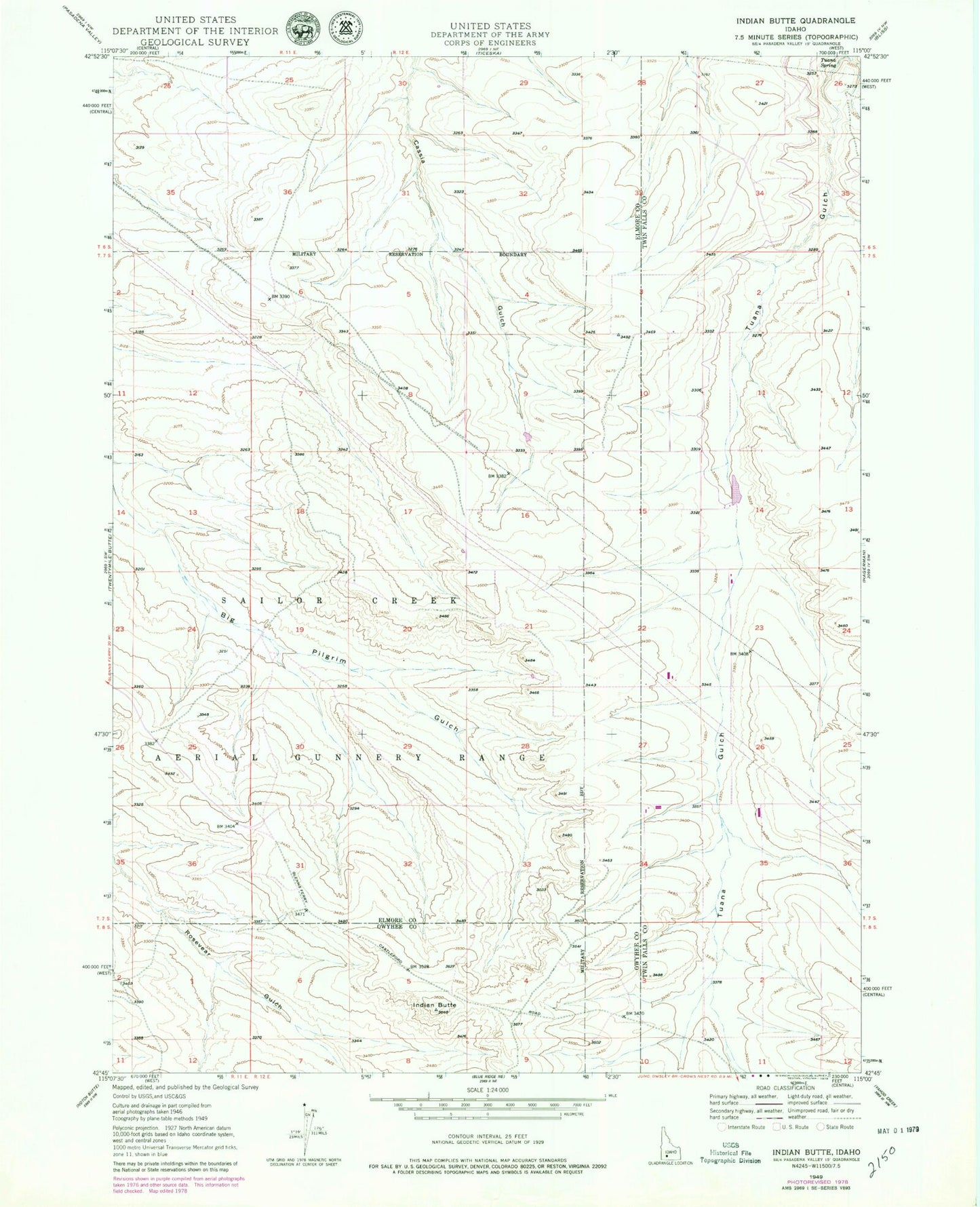 Classic USGS Indian Butte Idaho 7.5'x7.5' Topo Map Image