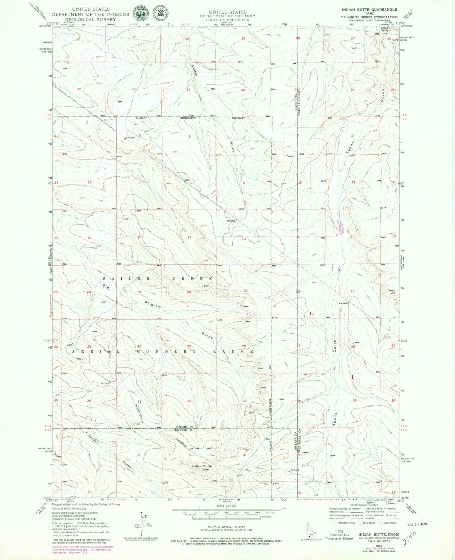 Classic USGS Indian Butte Idaho 7.5'x7.5' Topo Map Image