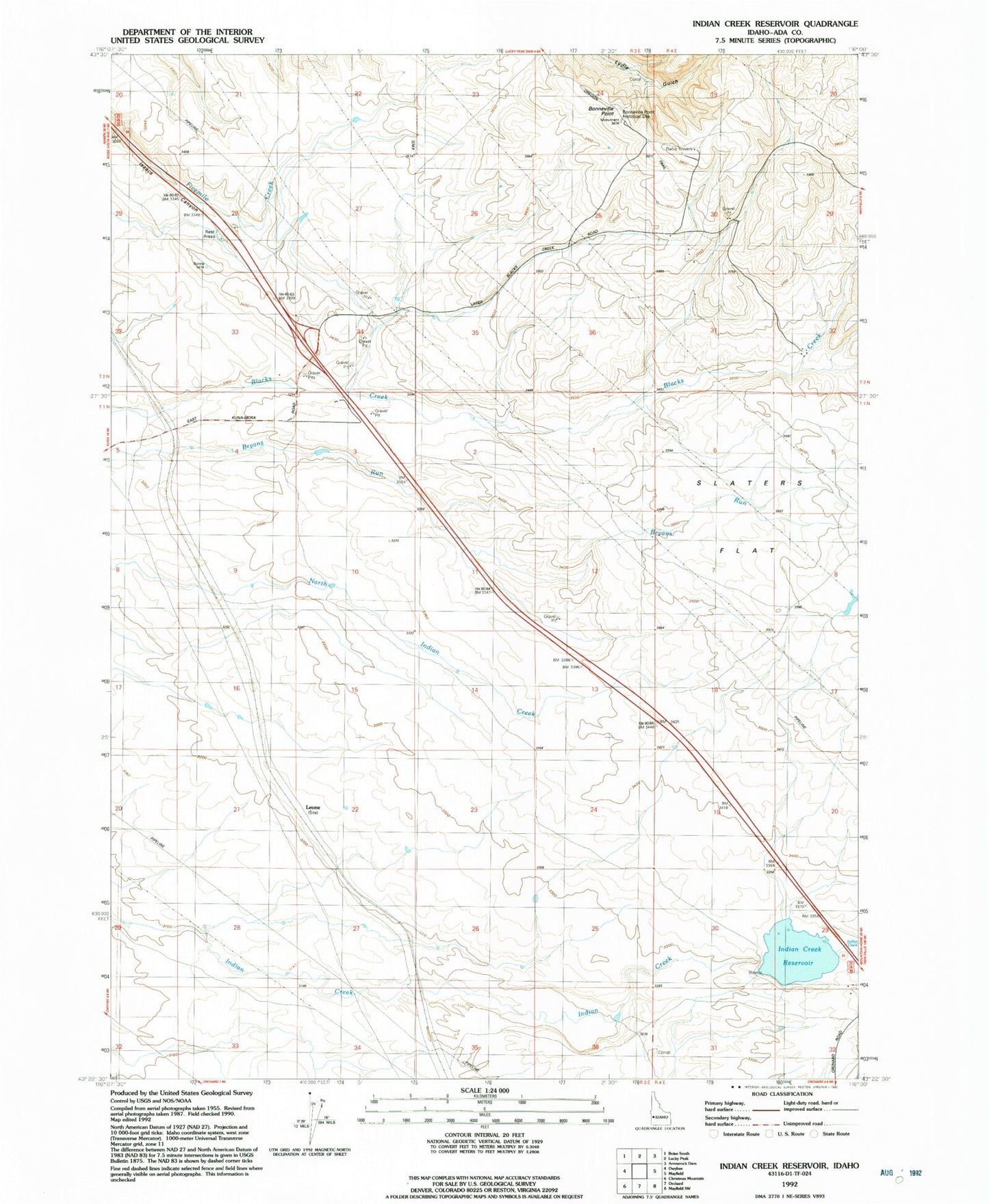 Classic USGS Indian Creek Reservoir Idaho 7.5'x7.5' Topo Map Image