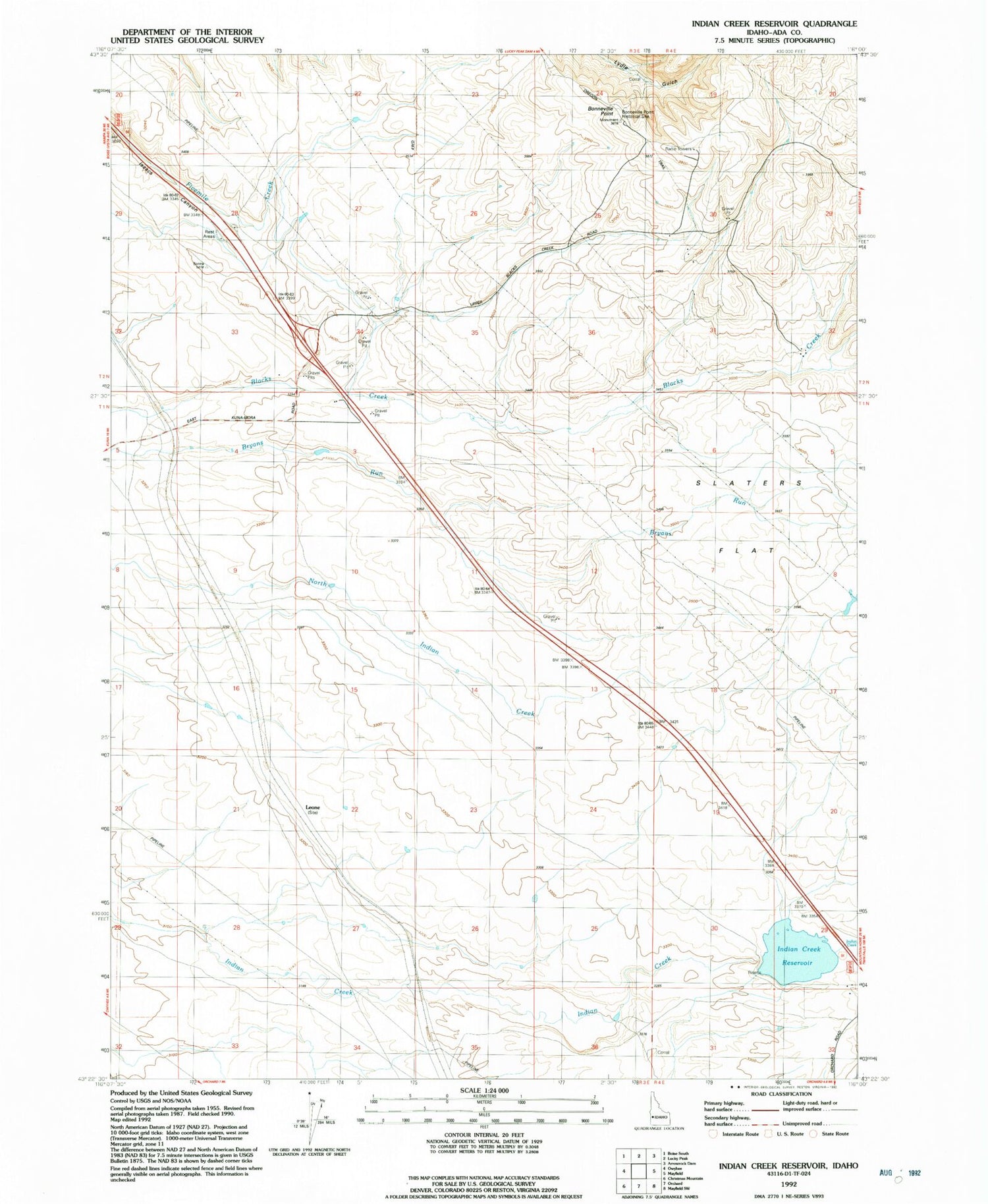 Classic USGS Indian Creek Reservoir Idaho 7.5'x7.5' Topo Map Image