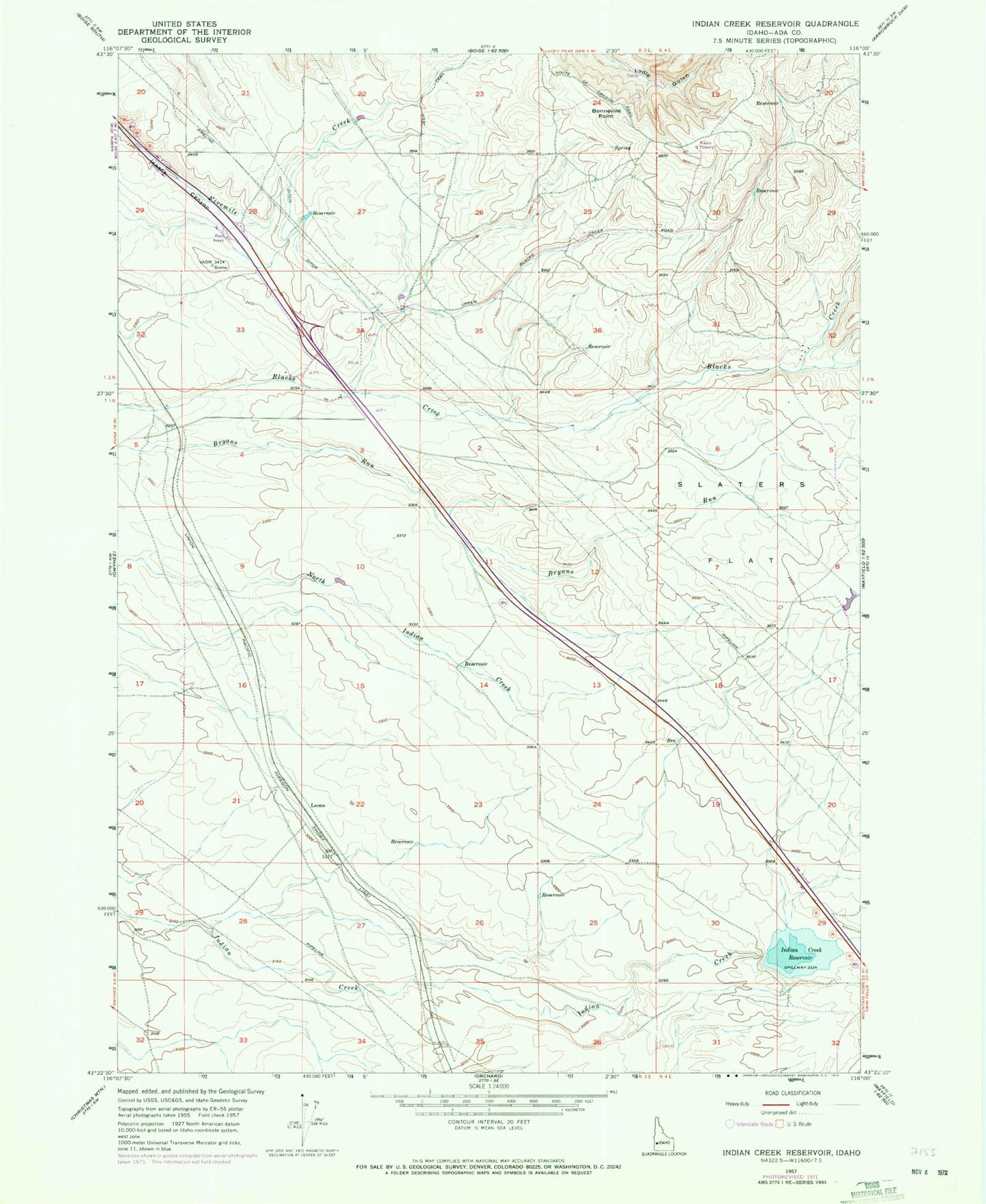 Classic USGS Indian Creek Reservoir Idaho 7.5'x7.5' Topo Map Image