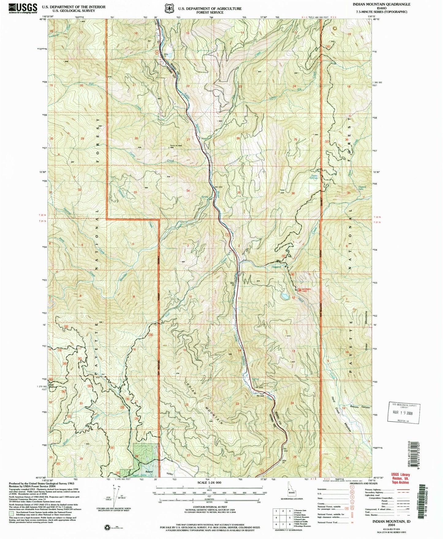 Classic USGS Indian Mountain Idaho 7.5'x7.5' Topo Map Image
