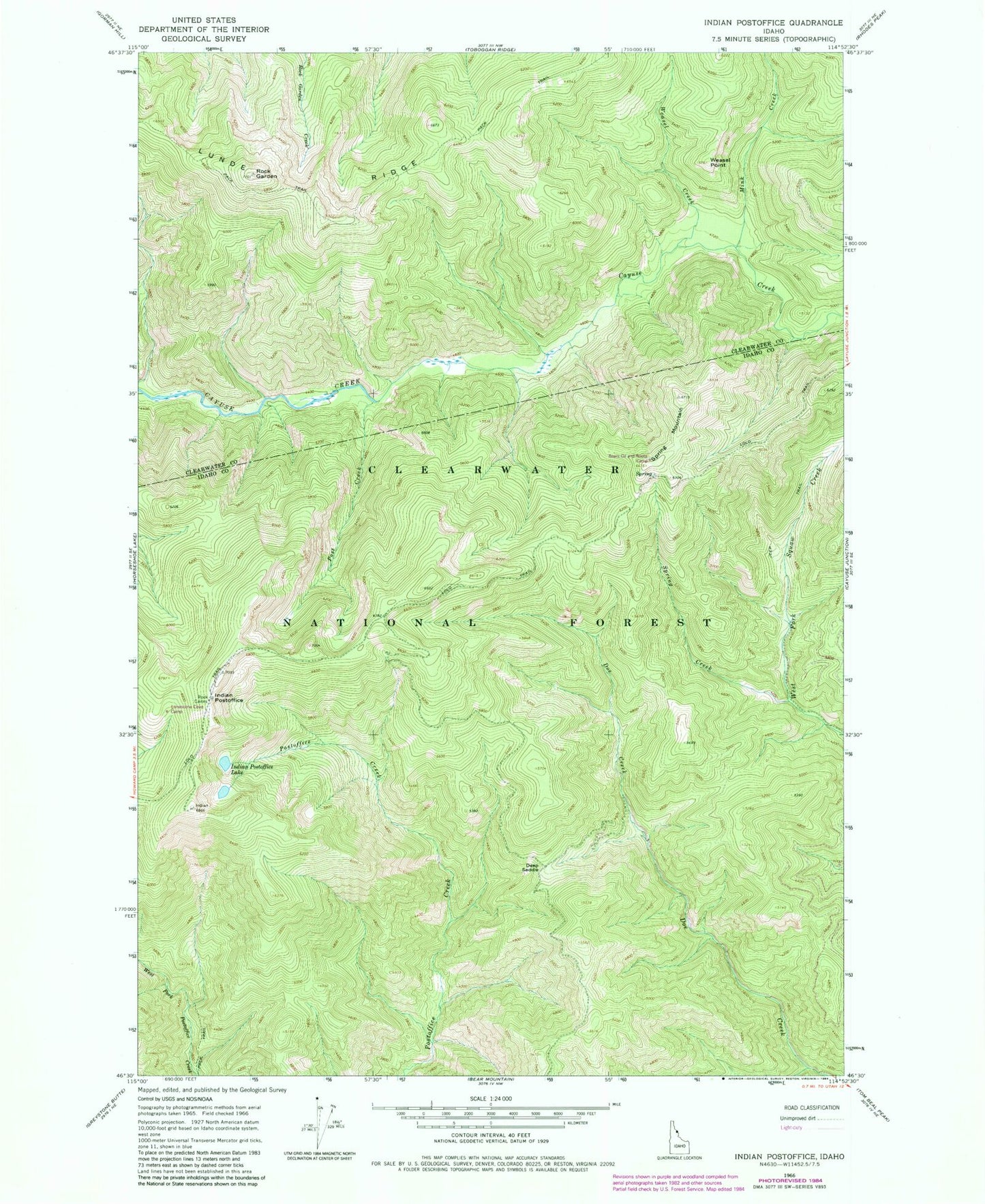 Classic USGS Indian Postoffice Idaho 7.5'x7.5' Topo Map Image