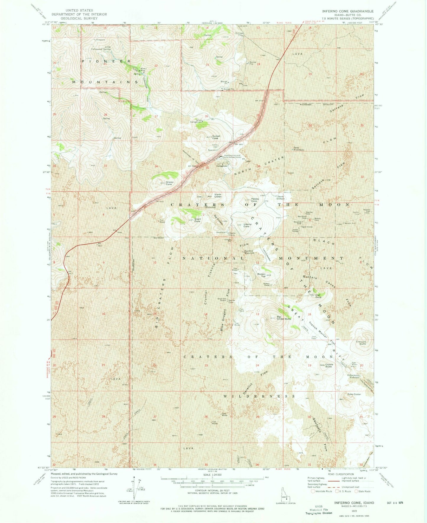 Classic USGS Inferno Cone Idaho 7.5'x7.5' Topo Map Image