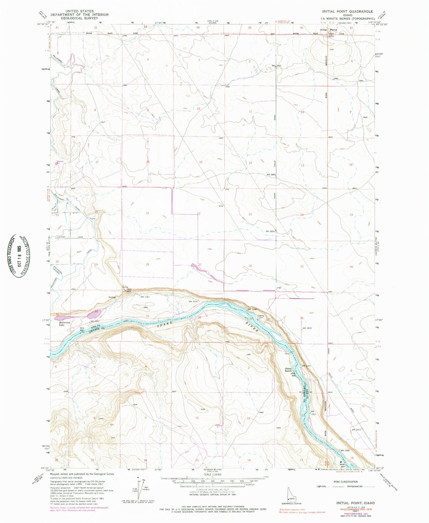 Classic USGS Initial Point Idaho 7.5'x7.5' Topo Map Image