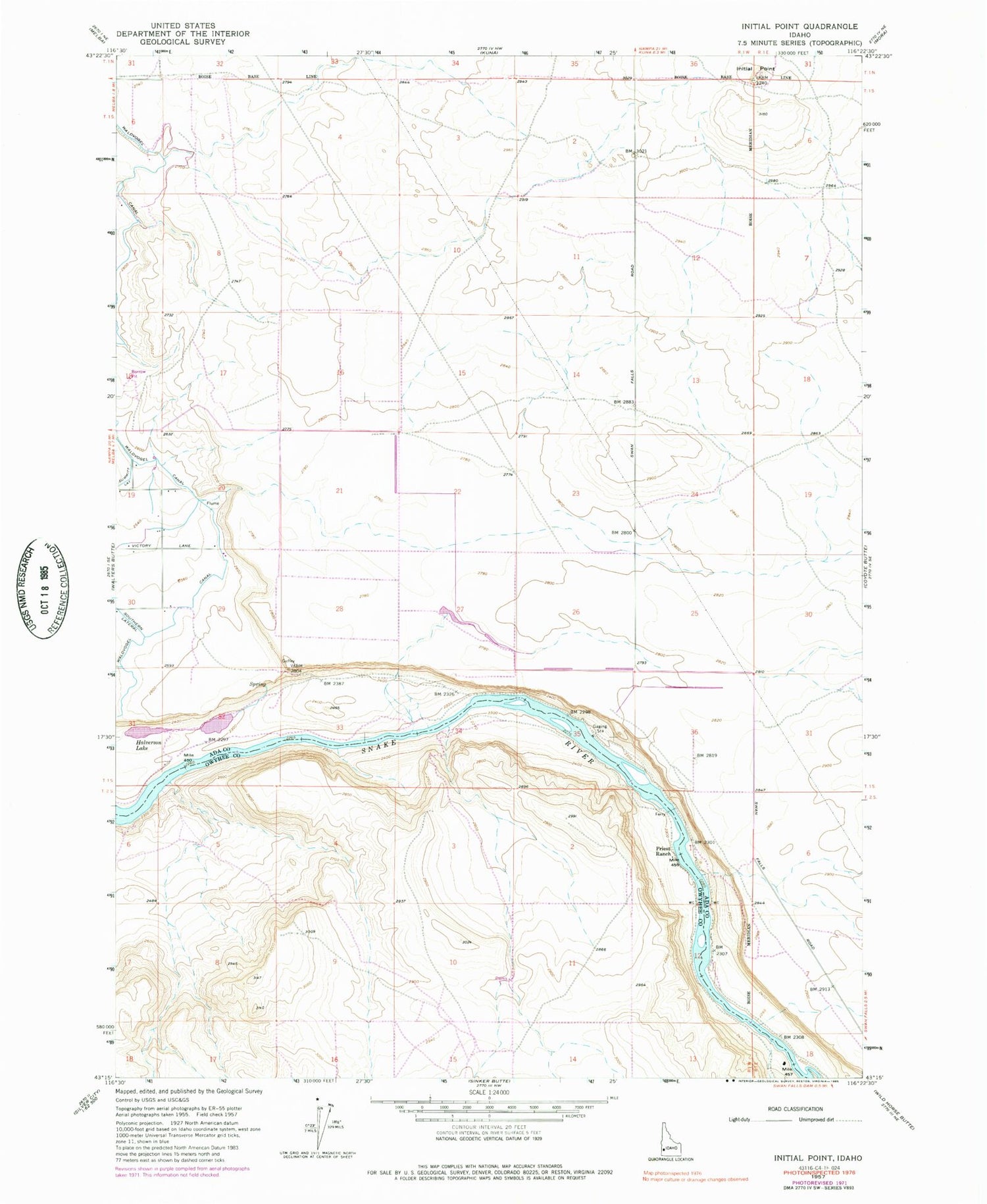 Classic USGS Initial Point Idaho 7.5'x7.5' Topo Map Image