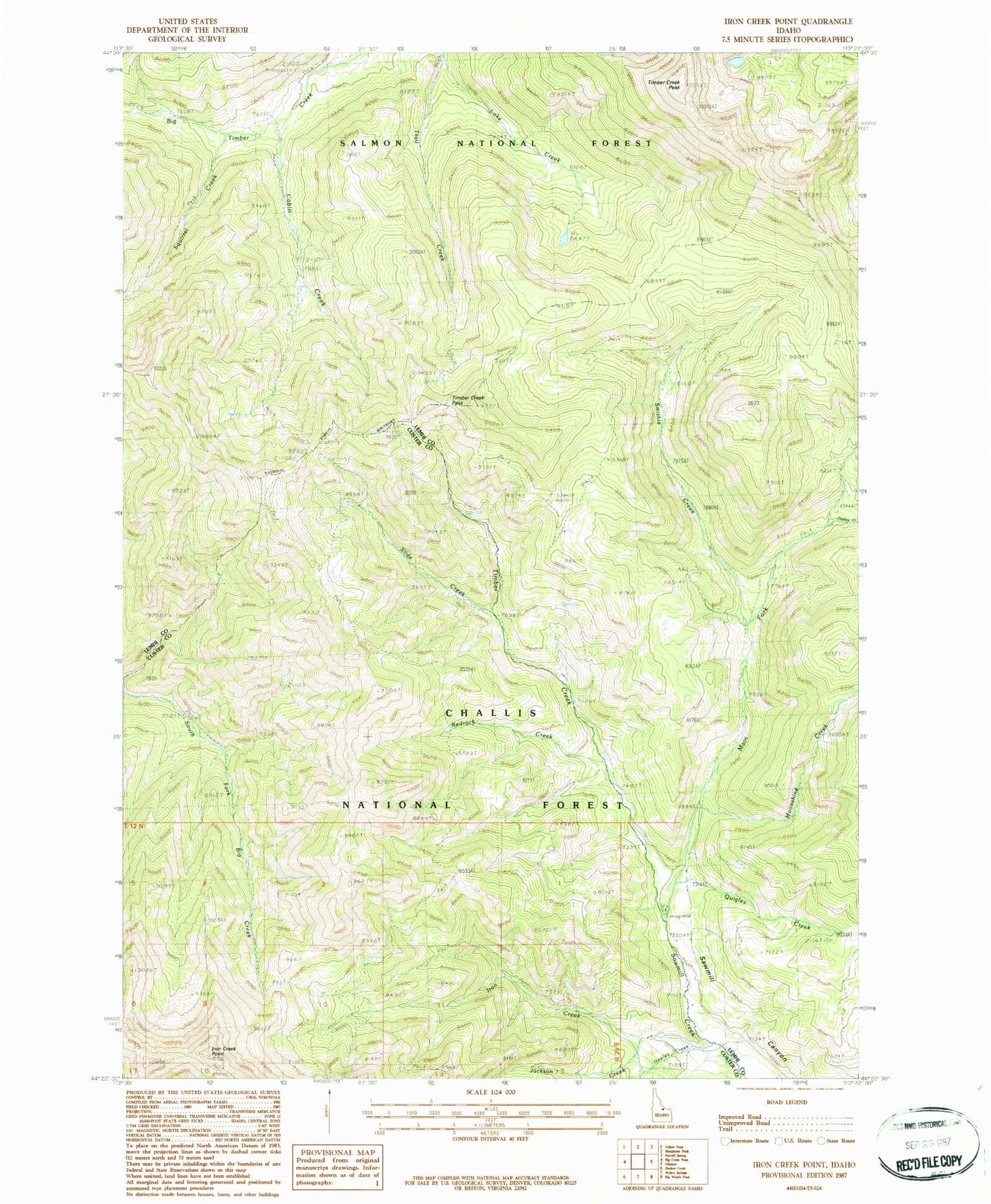 Classic USGS Iron Creek Point Idaho 7.5'x7.5' Topo Map Image