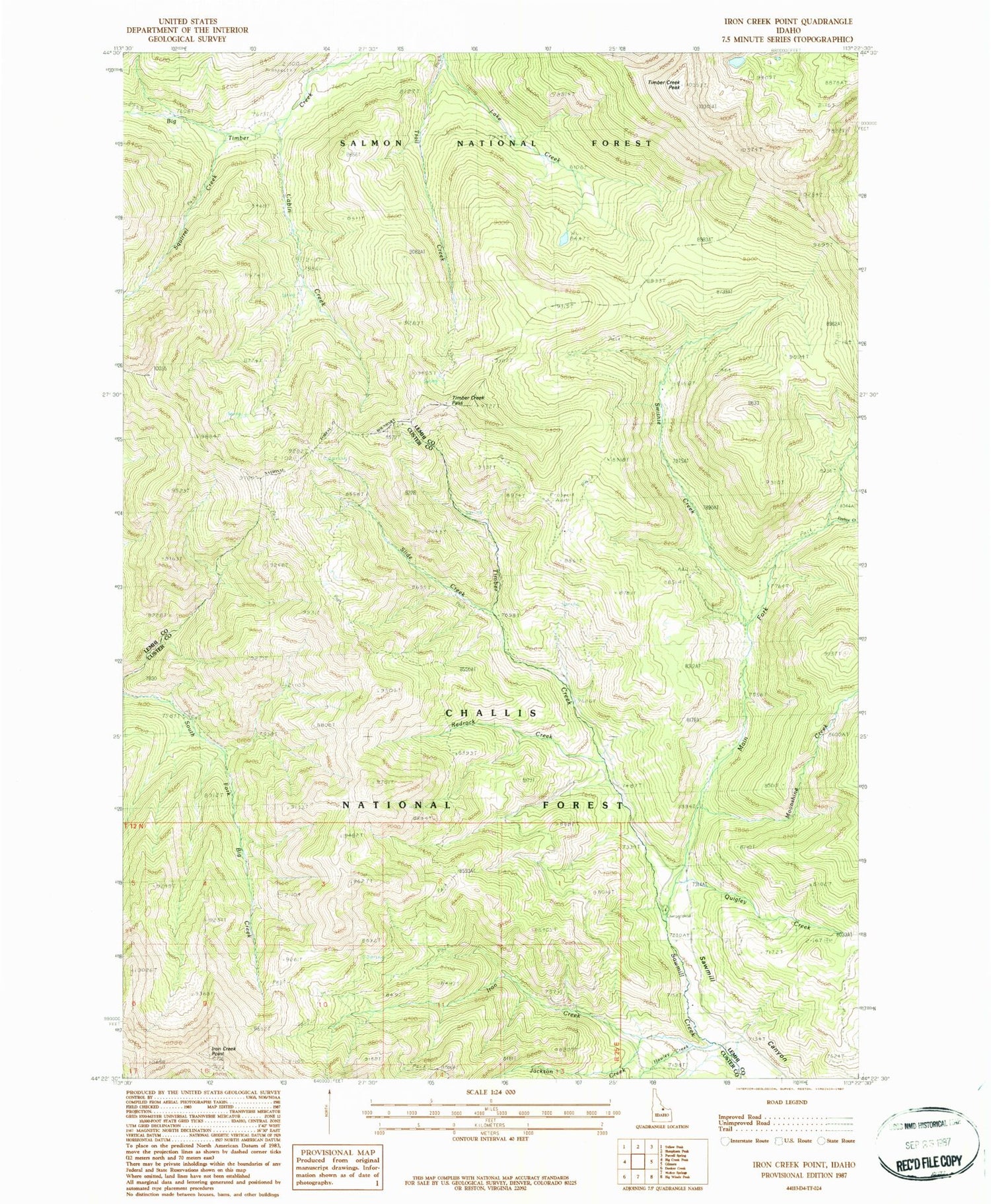 Classic USGS Iron Creek Point Idaho 7.5'x7.5' Topo Map Image