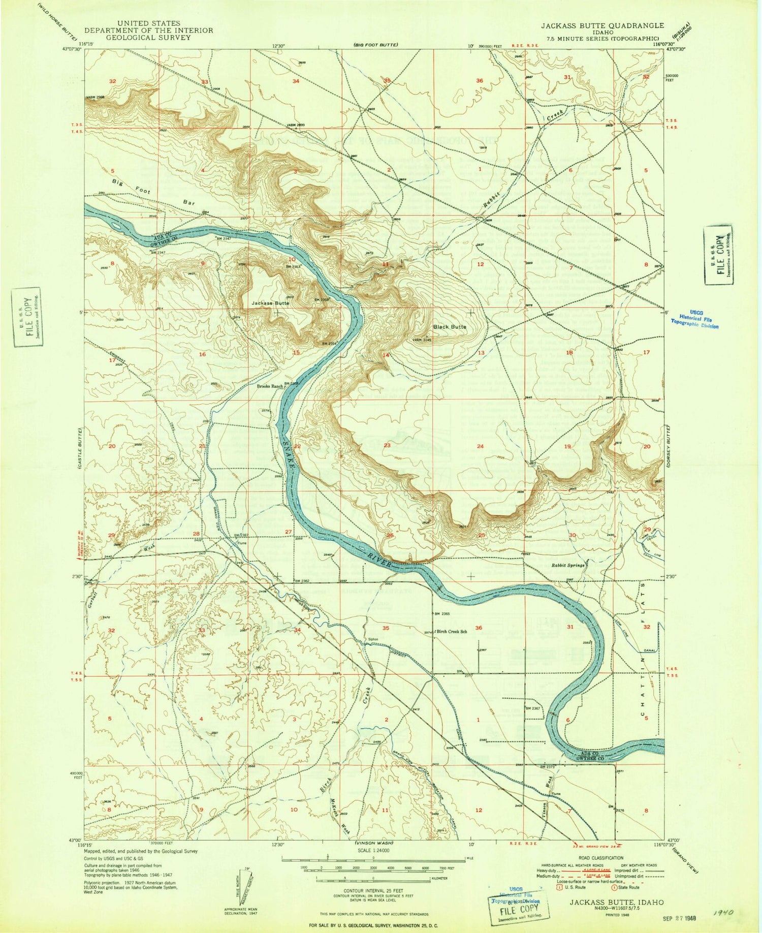 Classic USGS Jackass Butte Idaho 7.5'x7.5' Topo Map Image