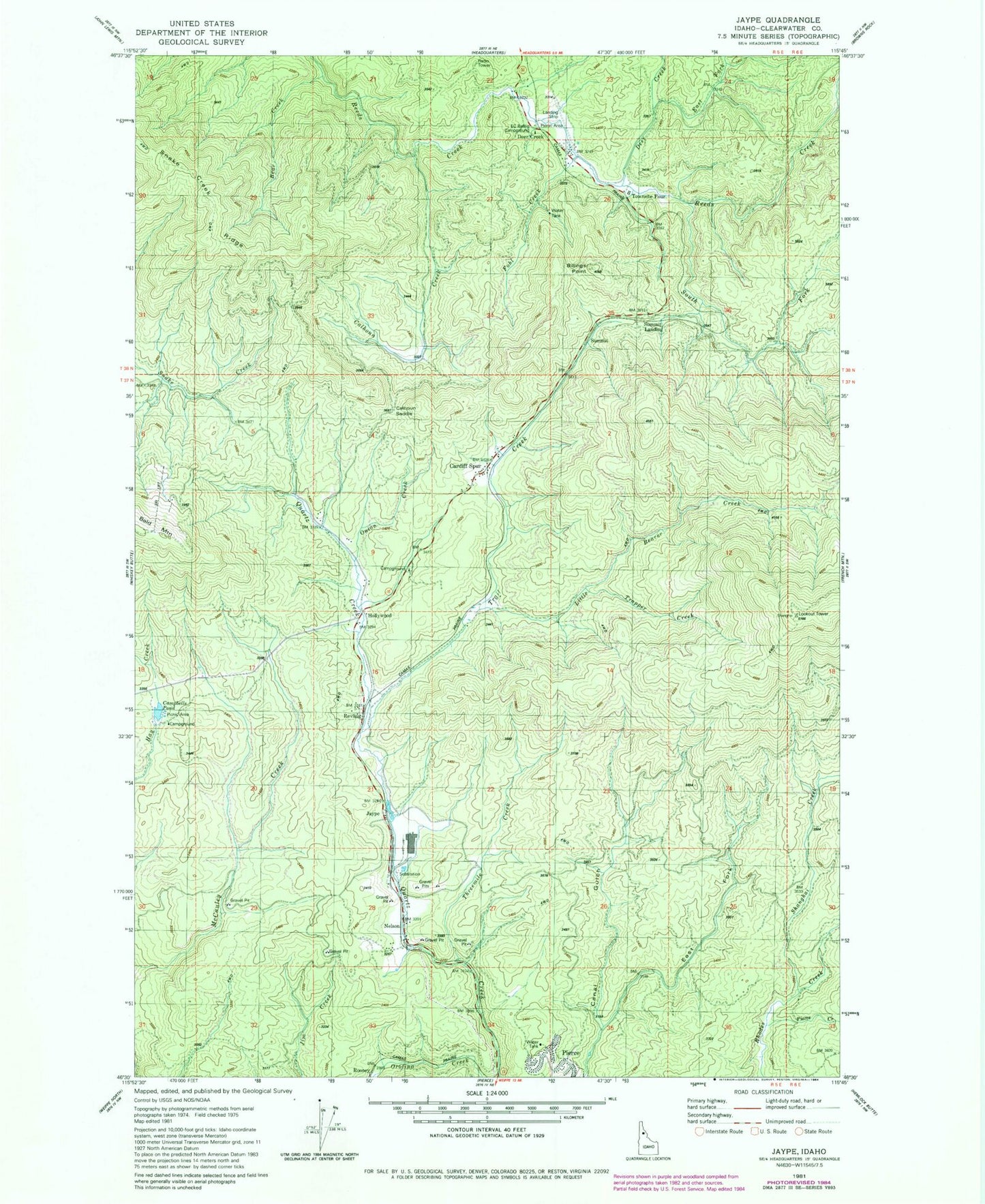 Classic USGS Jaype Idaho 7.5'x7.5' Topo Map Image