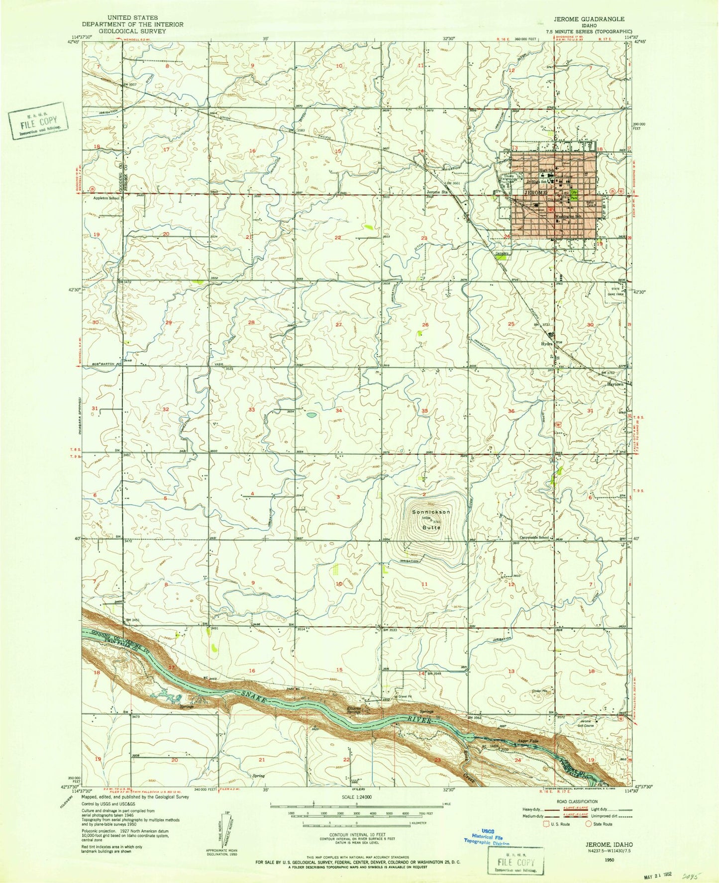 Classic USGS Jerome Idaho 7.5'x7.5' Topo Map Image