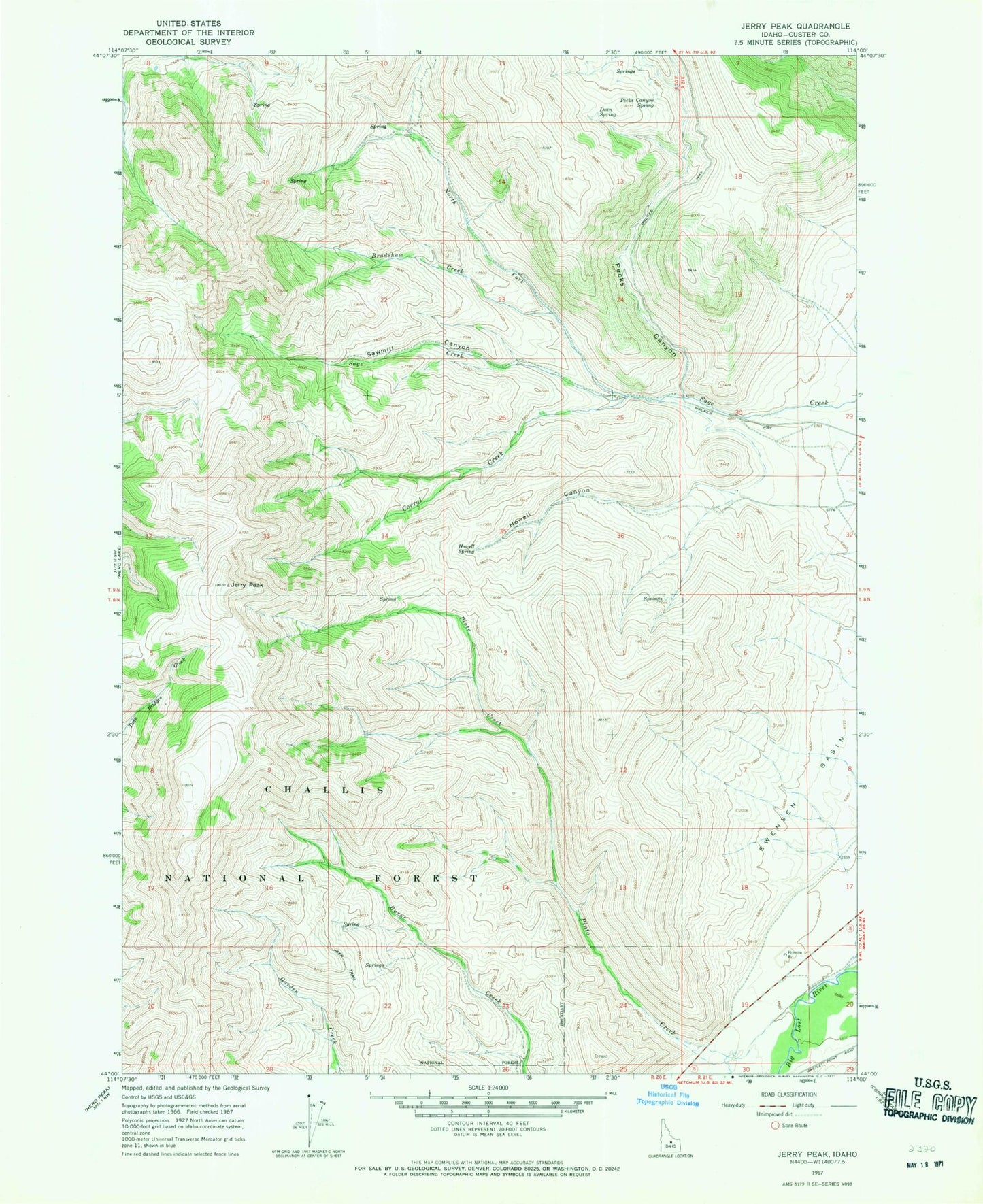 Classic USGS Jerry Peak Idaho 7.5'x7.5' Topo Map Image