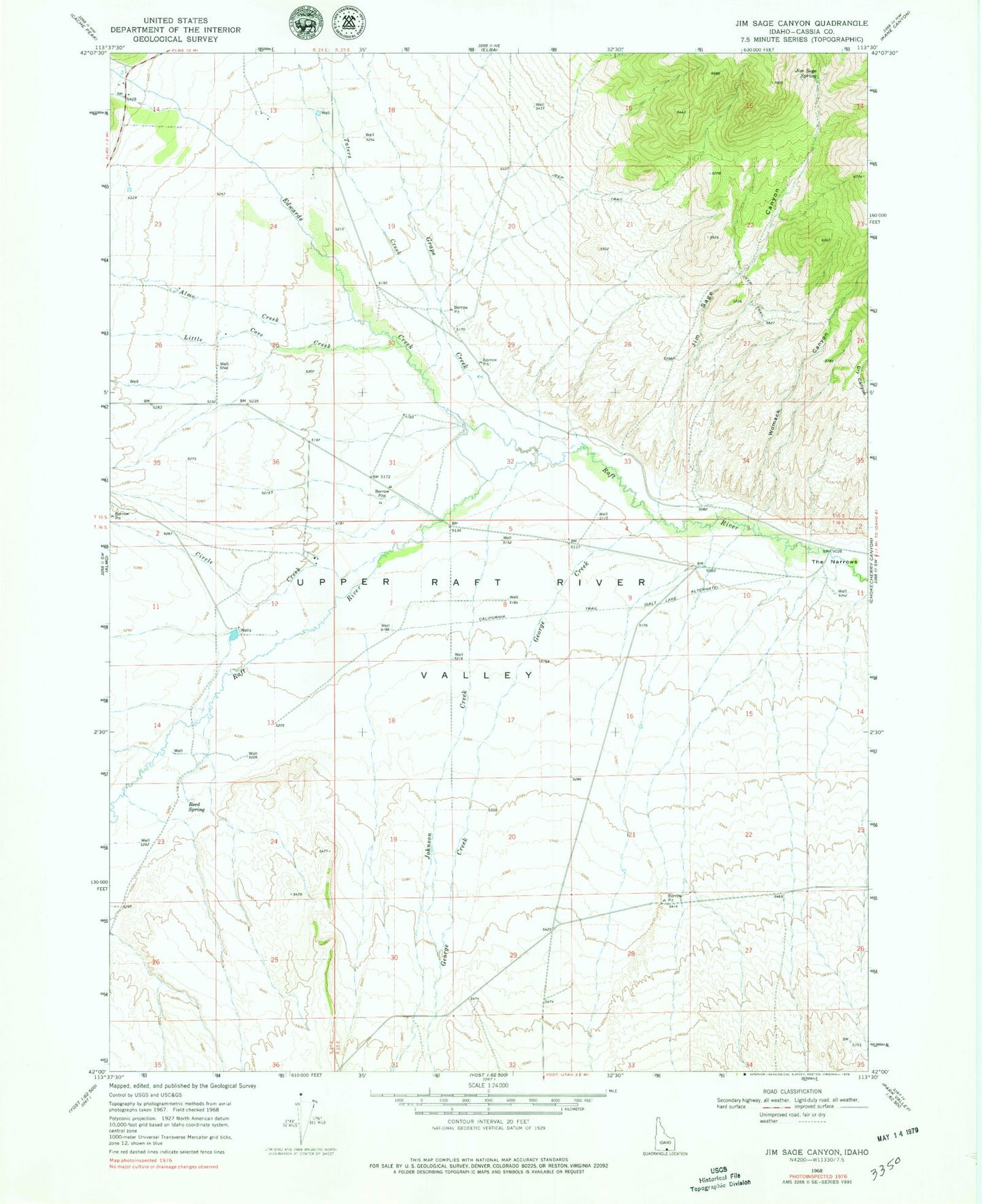 Classic USGS Jim Sage Canyon Idaho 7.5'x7.5' Topo Map Image