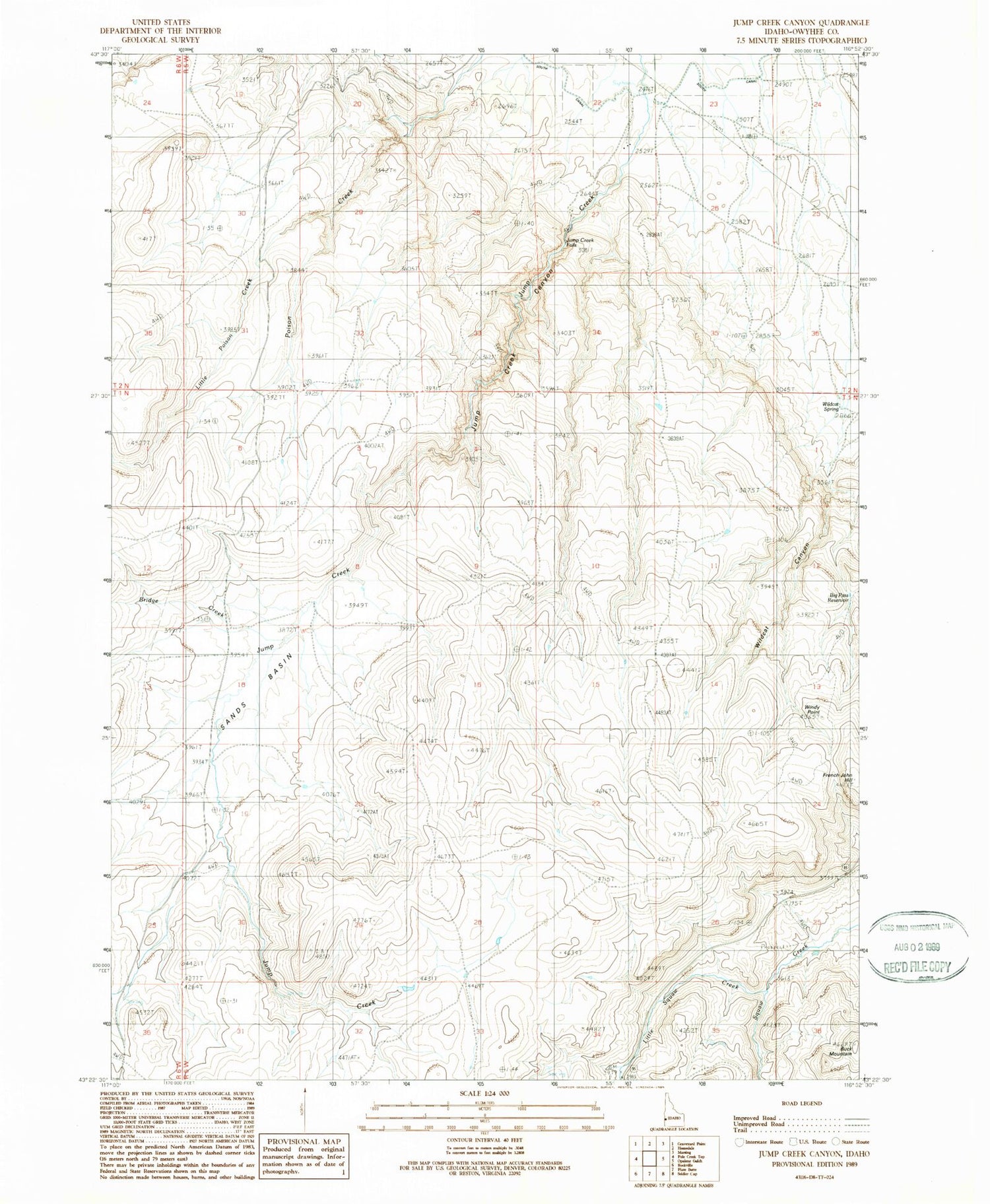 Classic USGS Jump Creek Canyon Idaho 7.5'x7.5' Topo Map Image