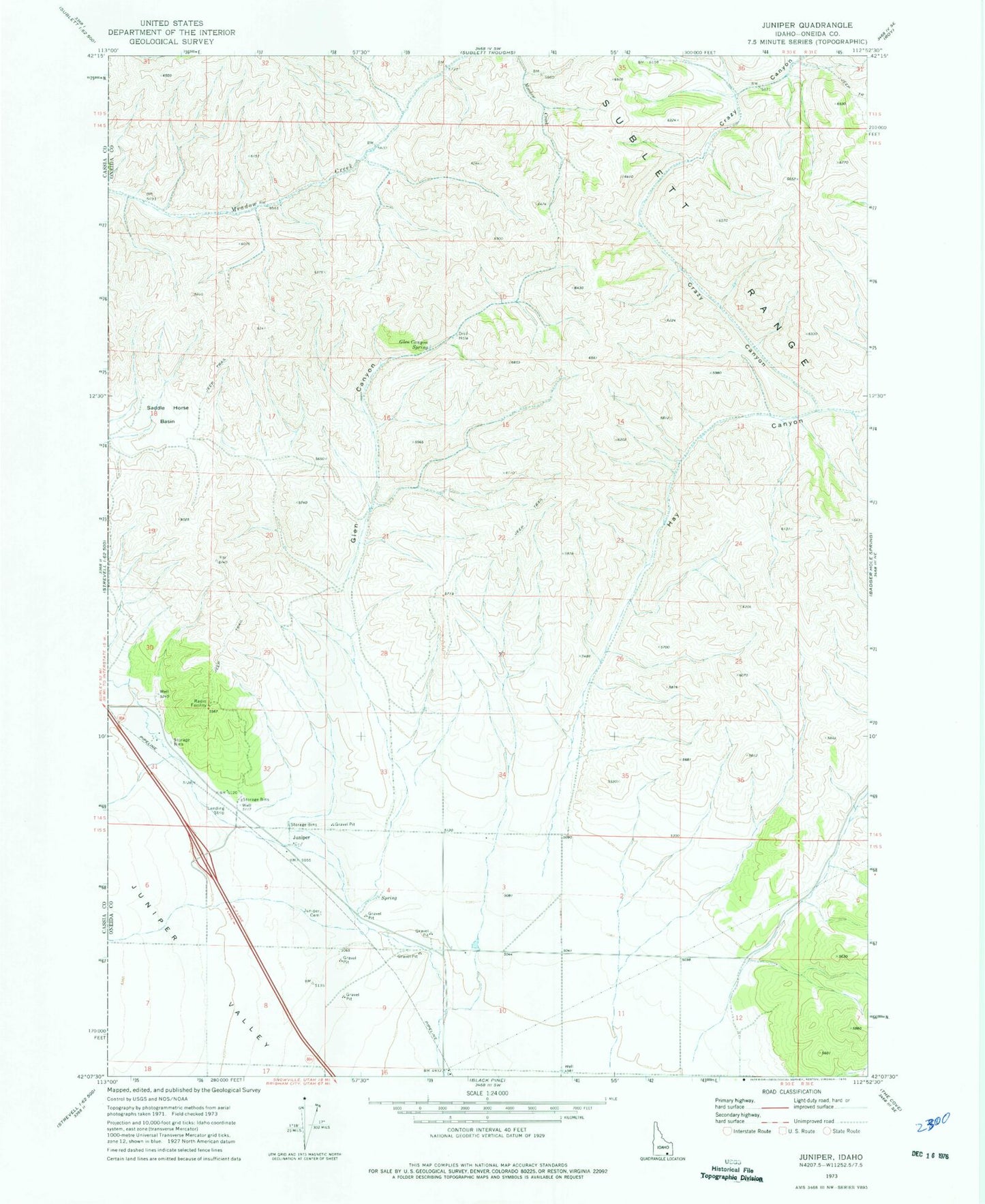 Classic USGS Juniper Idaho 7.5'x7.5' Topo Map Image
