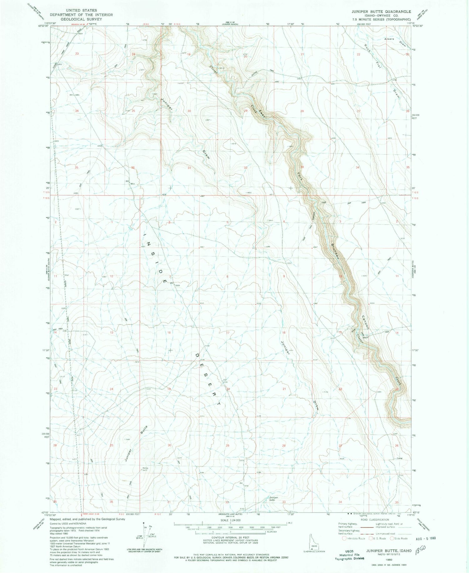 Classic USGS Juniper Butte Idaho 7.5'x7.5' Topo Map Image