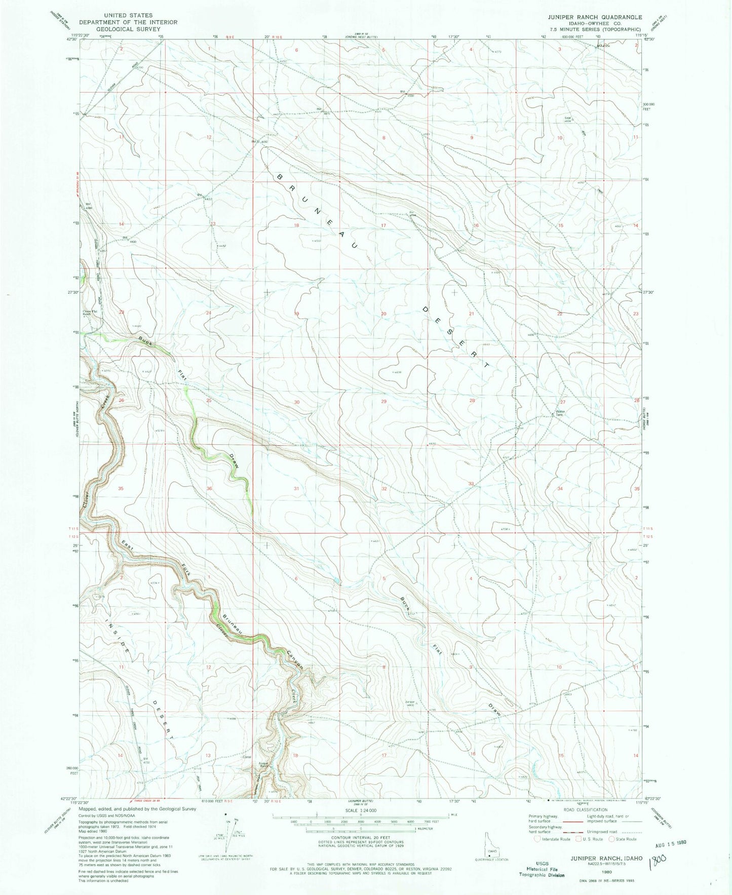 Classic USGS Juniper Ranch Idaho 7.5'x7.5' Topo Map Image