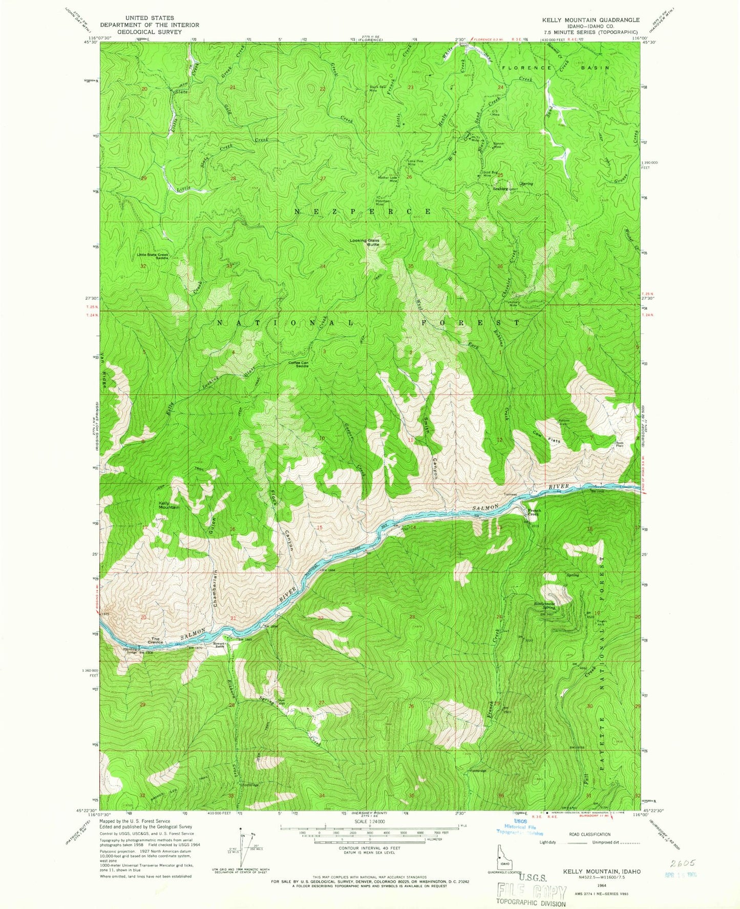 Classic USGS Kelly Mountain Idaho 7.5'x7.5' Topo Map Image