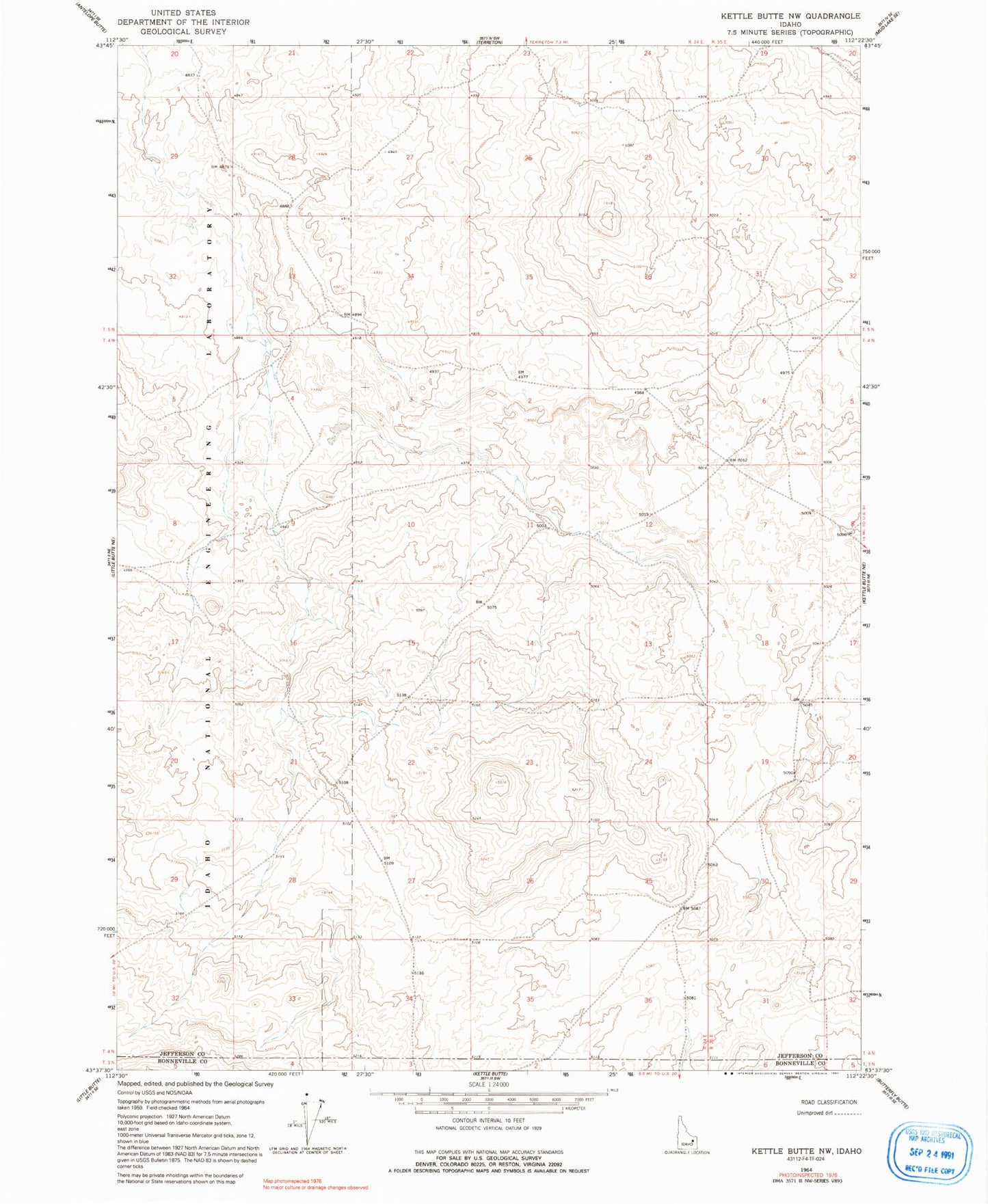 Classic USGS Kettle Butte NW Idaho 7.5'x7.5' Topo Map Image